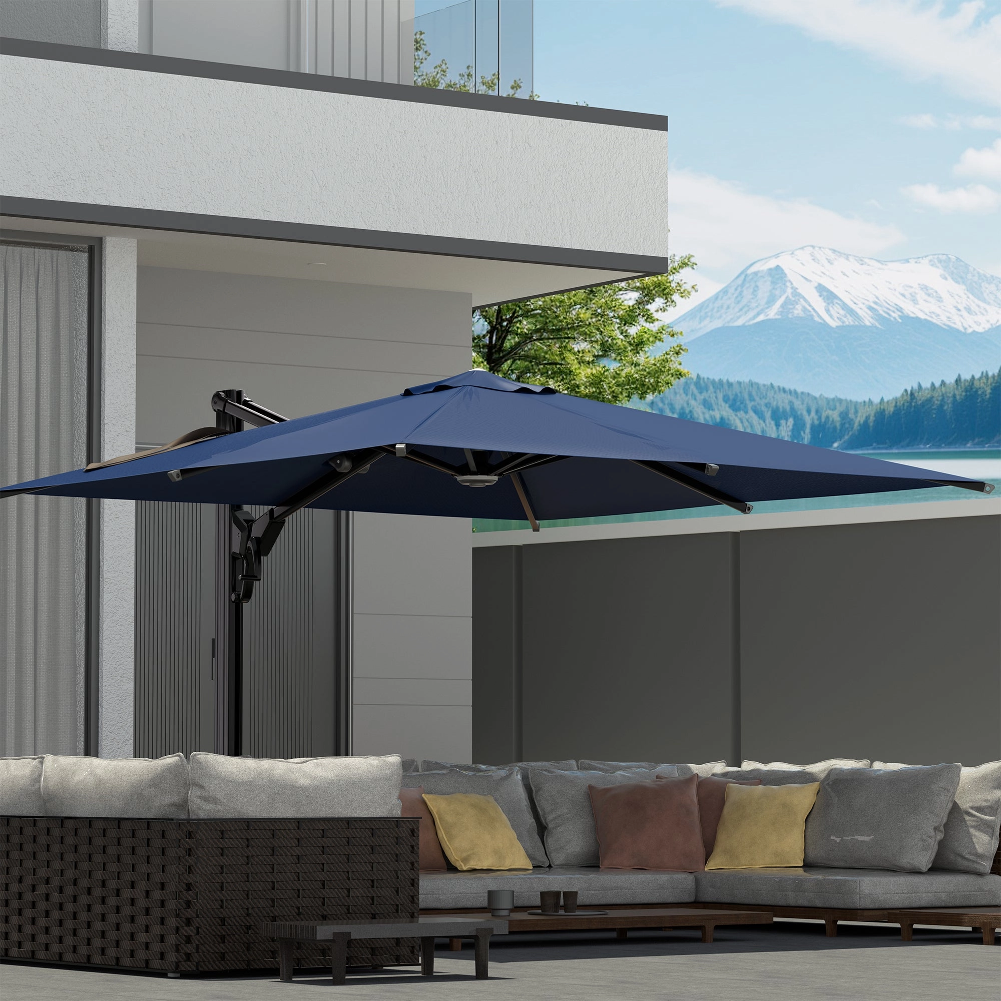 HOMREST 10x10ft Large Rectangular Cantilever Umbrella with 360 Rotation & 6 Adjustable Heights, Navy (Base Excluded)