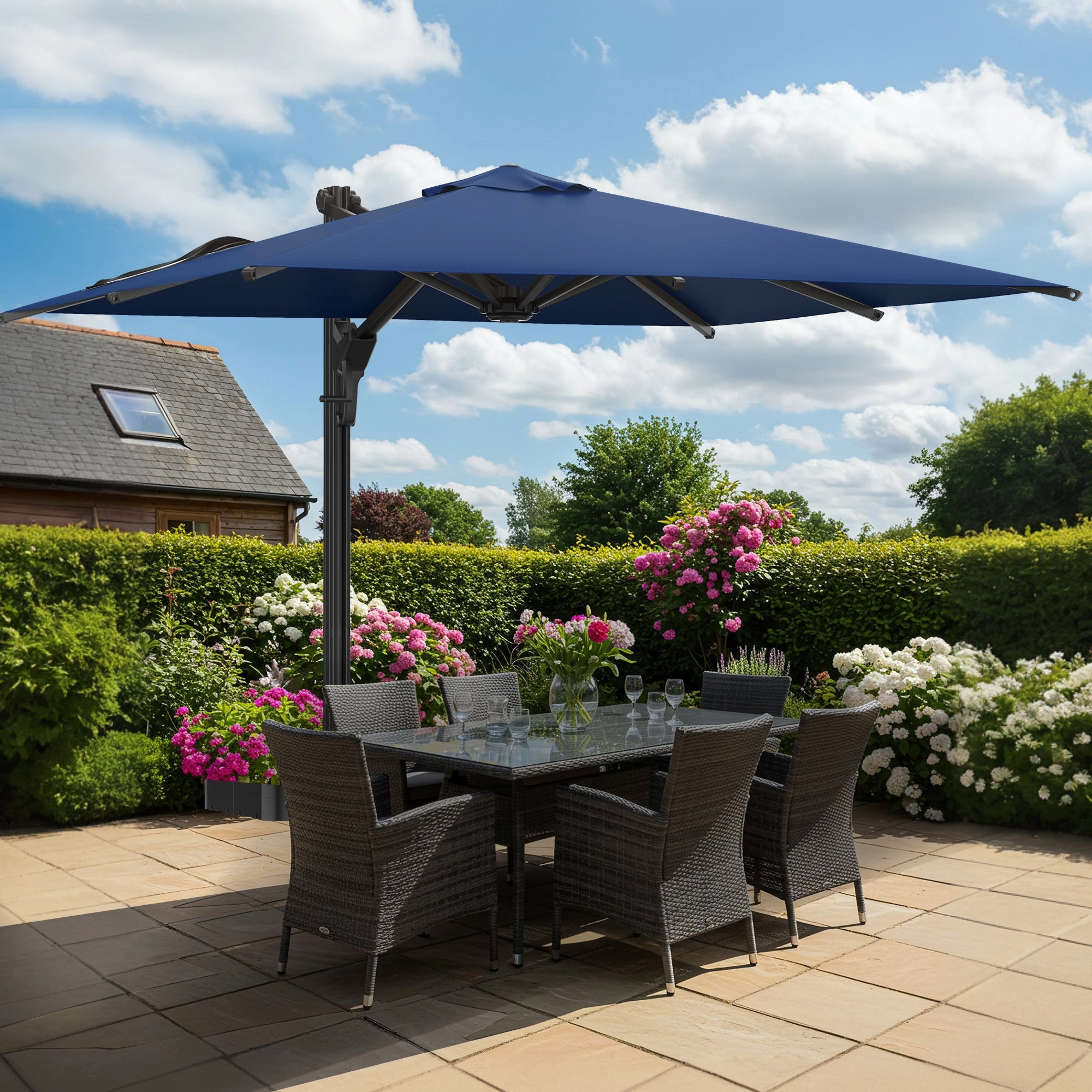 HOMREST 10x13ft Large Rectangular Cantilever Umbrella with 360 Rotation & 6 Adjustable Heights, Outdoor Patio Umbrella for Garden, Pool, Deck, Navy (Base Excluded)