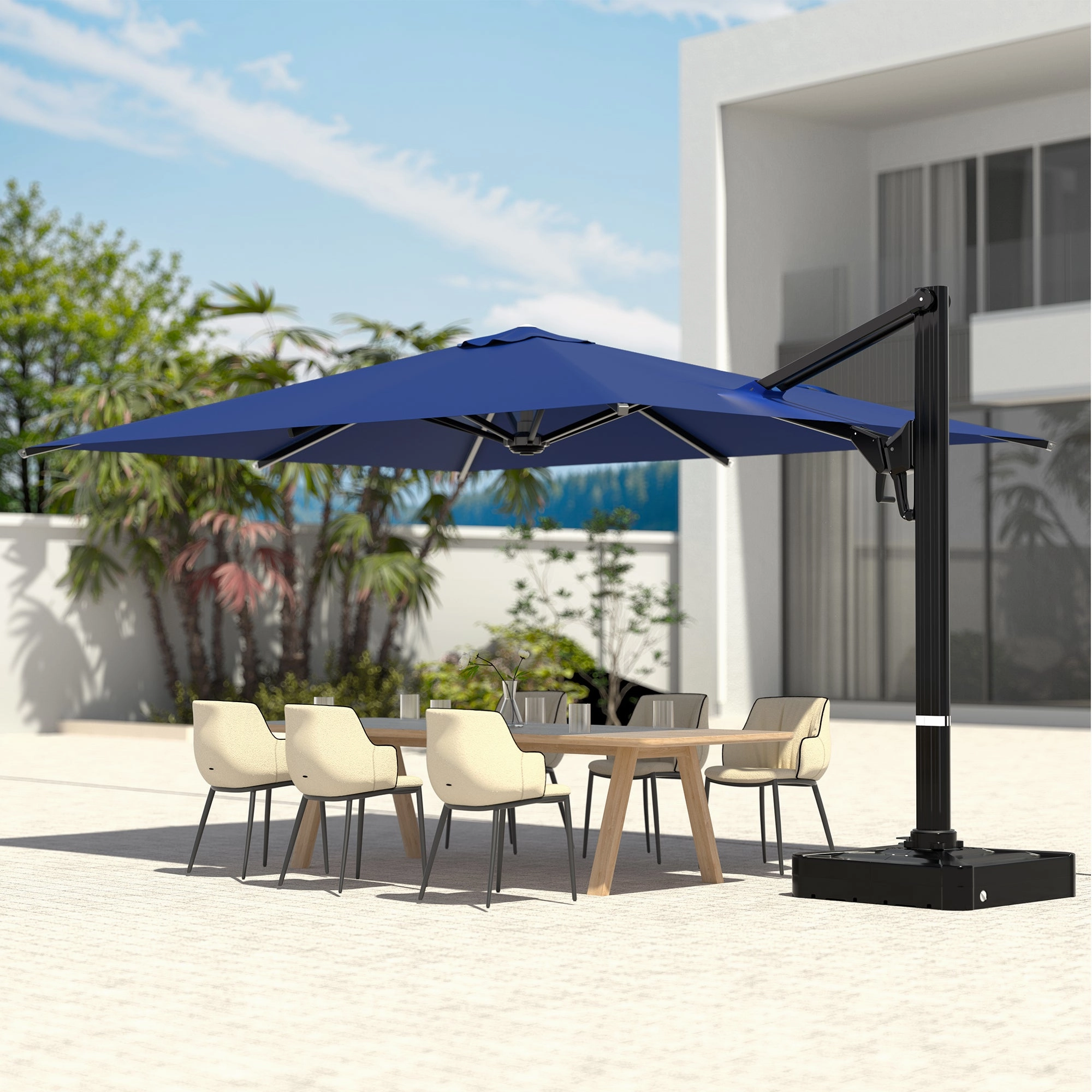 HOMREST 10x13ft Large Rectangular Cantilever Umbrella with 360 Rotation & 6 Adjustable Heights, Outdoor Patio Umbrella for Garden, Pool, Deck, Navy (Base Excluded)