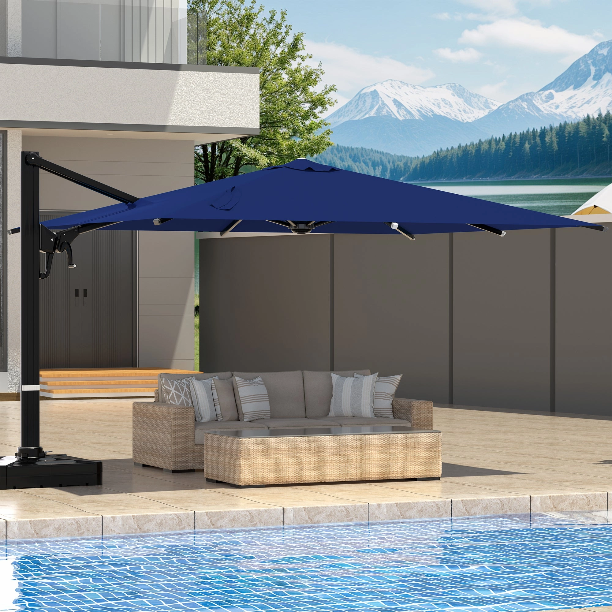 HOMREST 10x13ft Large Rectangular Cantilever Umbrella with 360 Rotation & 6 Adjustable Heights, Outdoor Patio Umbrella for Garden, Pool, Deck, Navy (Base Excluded)