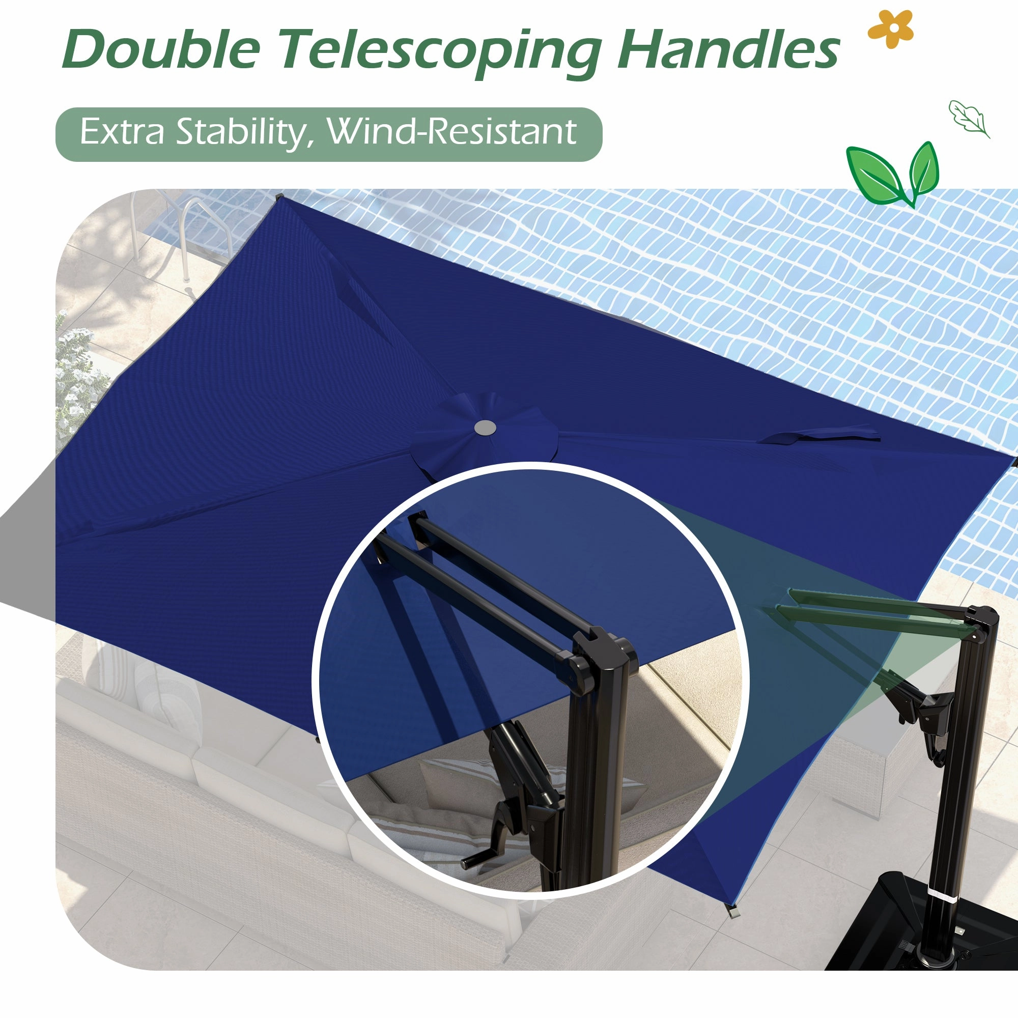 HOMREST 10x13ft Large Rectangular Cantilever Umbrella with 360 Rotation & 6 Adjustable Heights, Outdoor Patio Umbrella for Garden, Pool, Deck, Navy (Base Excluded)