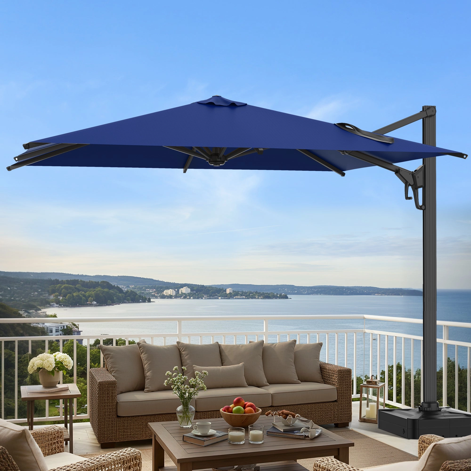 HOMREST 10x13ft Large Rectangular Cantilever Umbrella with 360 Rotation & 6 Adjustable Heights, Outdoor Patio Umbrella for Garden, Pool, Deck, Navy (Base Excluded)