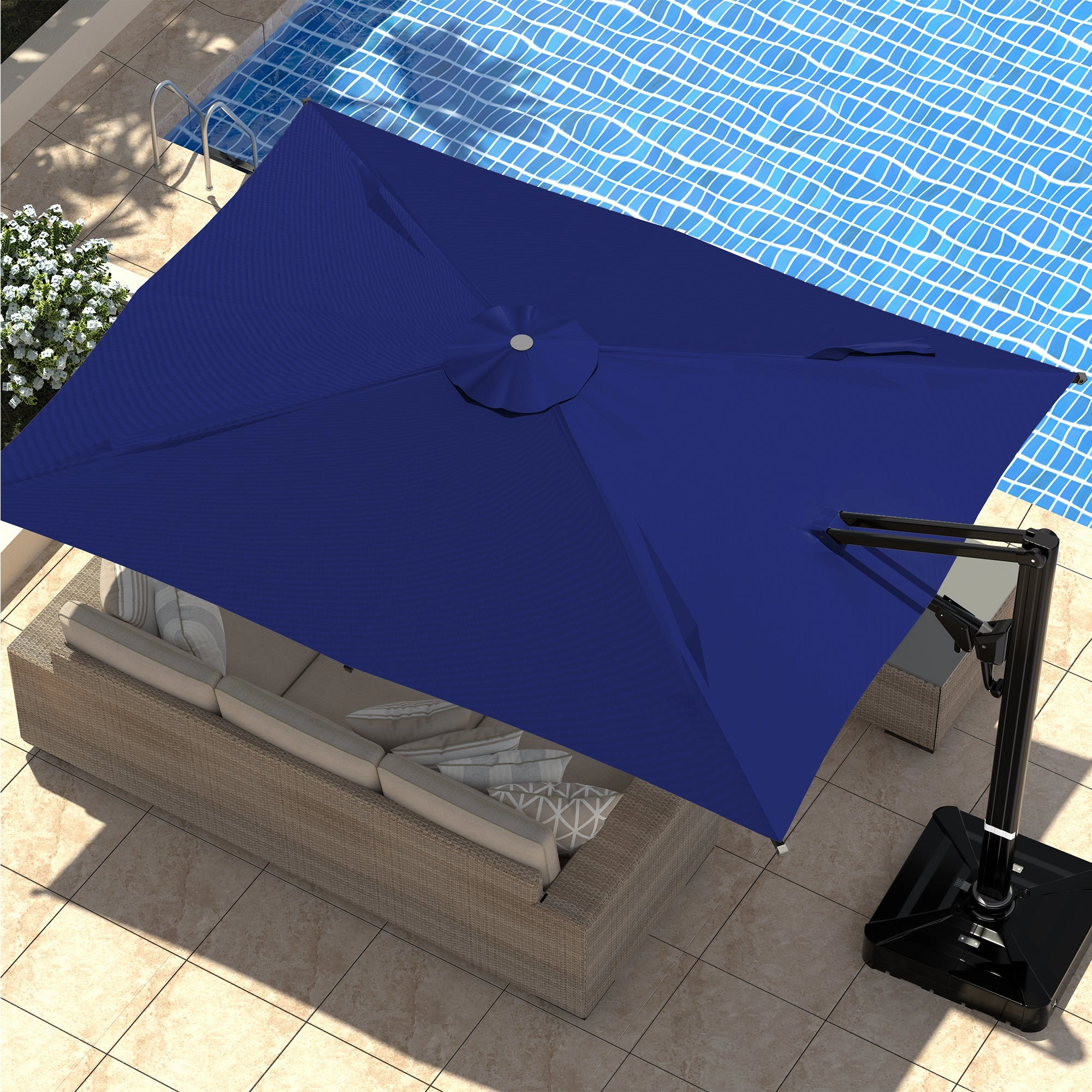 HOMREST 10x13ft Large Rectangular Cantilever Umbrella with 360 Rotation & 6 Adjustable Heights, Outdoor Patio Umbrella for Garden, Pool, Deck, Navy (Base Excluded)