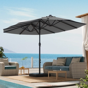 HOMREST 15ft Large Double-Sided Patio Umbrella, Outdoor Crank System, and Base, Grayoutdoor patio furniture set