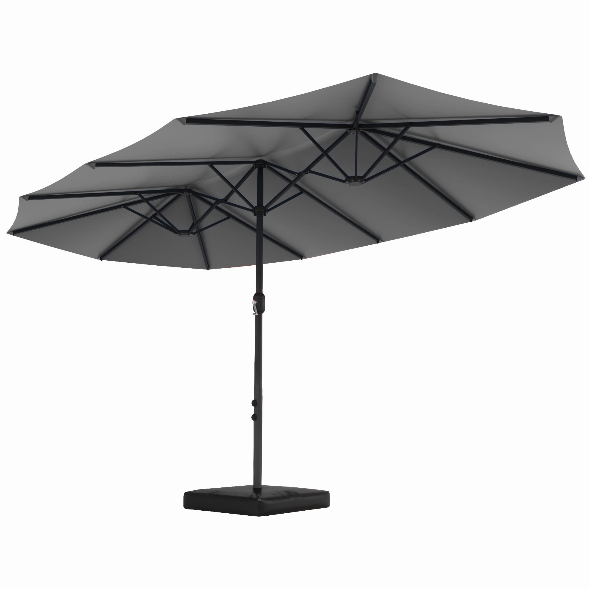 HOMREST 15ft Large Double-Sided Patio Umbrella, Outdoor Crank System, and Base, Gray