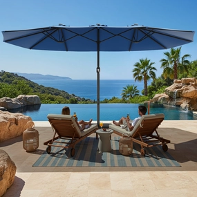 HOMREST 15ft Large Double-Sided Patio Umbrella, Outdoor Crank System, and Base, Navyoutdoor patio furniture set
