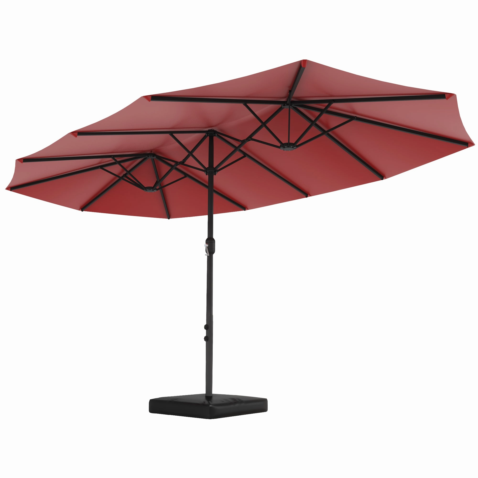 HOMREST 15ft Large Double-Sided Patio Umbrella, Outdoor Crank System, and Base, Red