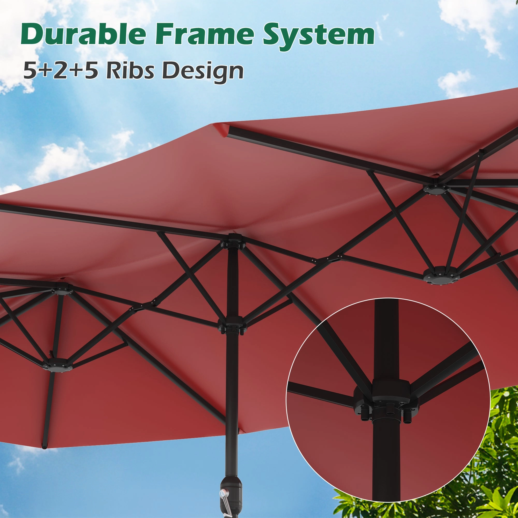 HOMREST 15ft Large Double-Sided Patio Umbrella, Outdoor Crank System, and Base, Red