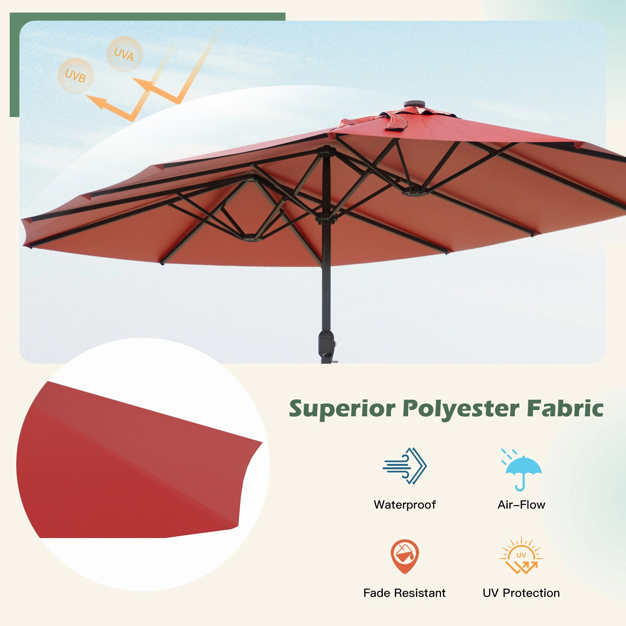 HOMREST 15ft Large Double-Sided Patio Umbrella, Outdoor Crank System, and Base, Red