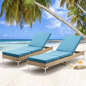 Homrest 2PCS Patio Rattan Chaise Lounge Chair Outdoor Wicker Recliner Thickened Cushion Stepless Adjustable with Gas Cylinder  (Blue)outdoor patio furniture set