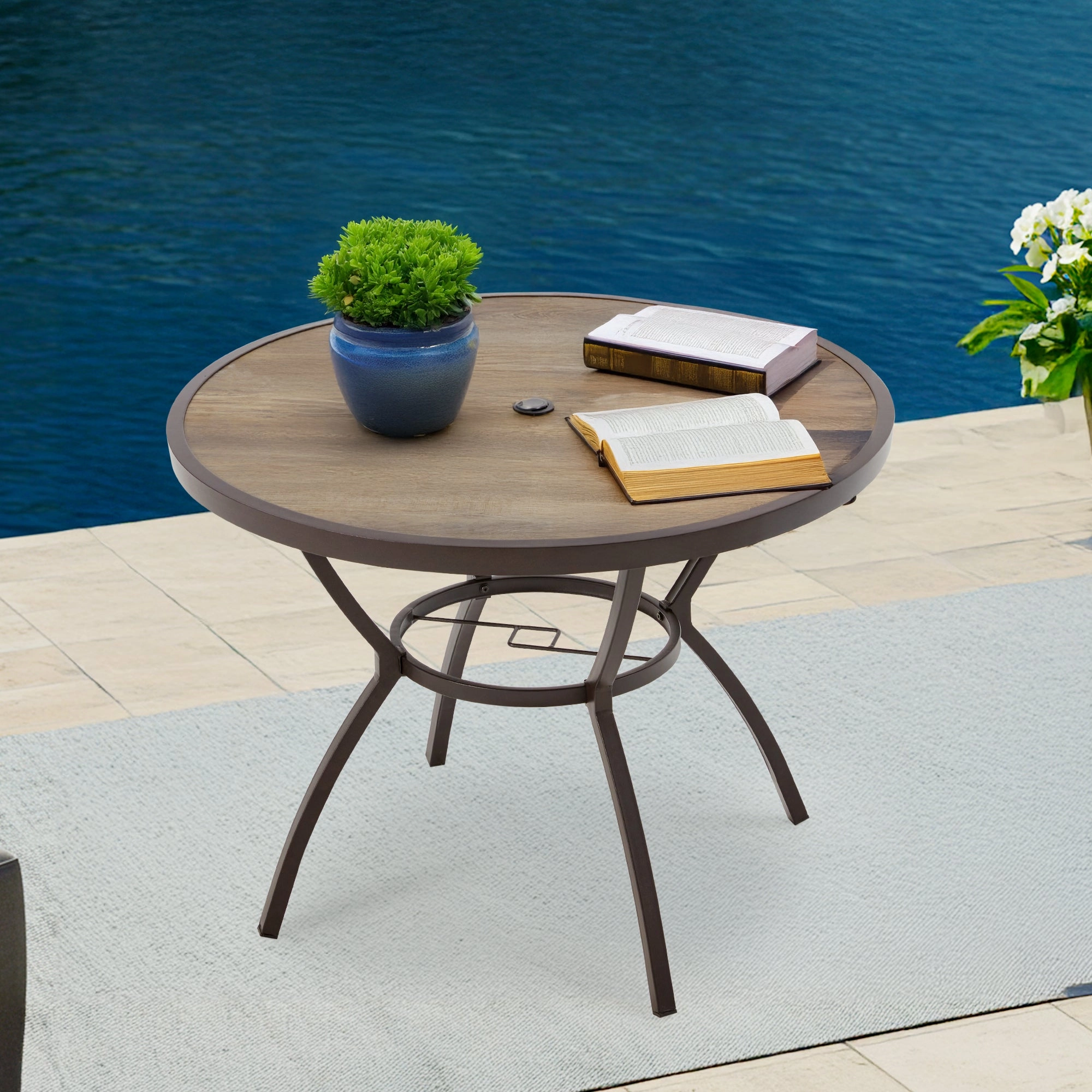 Homrest  38'' Outdoor Metal Dining Table with Adjustable Umbrella Hole