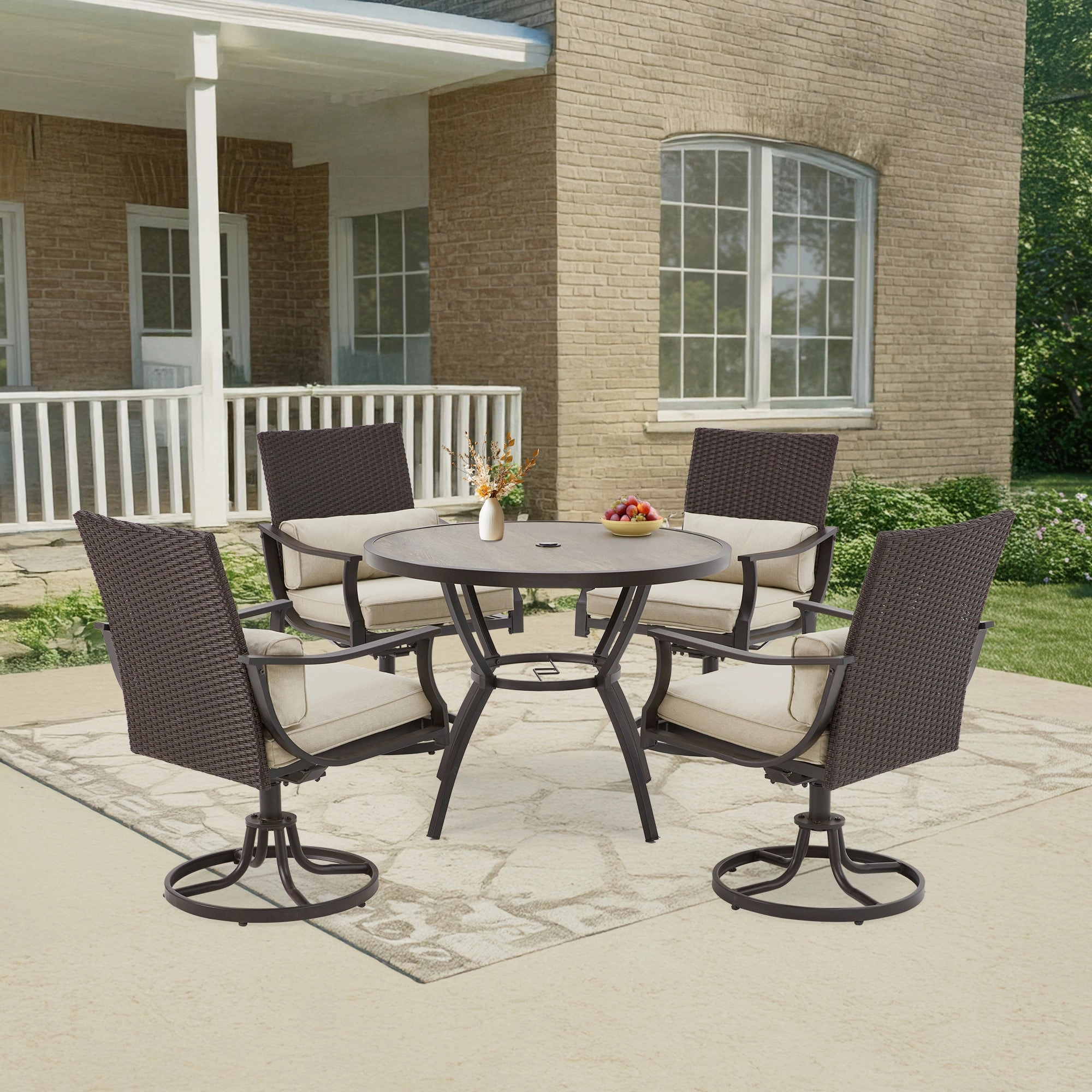 Homrest  38'' Outdoor Metal Dining Table with Adjustable Umbrella Hole