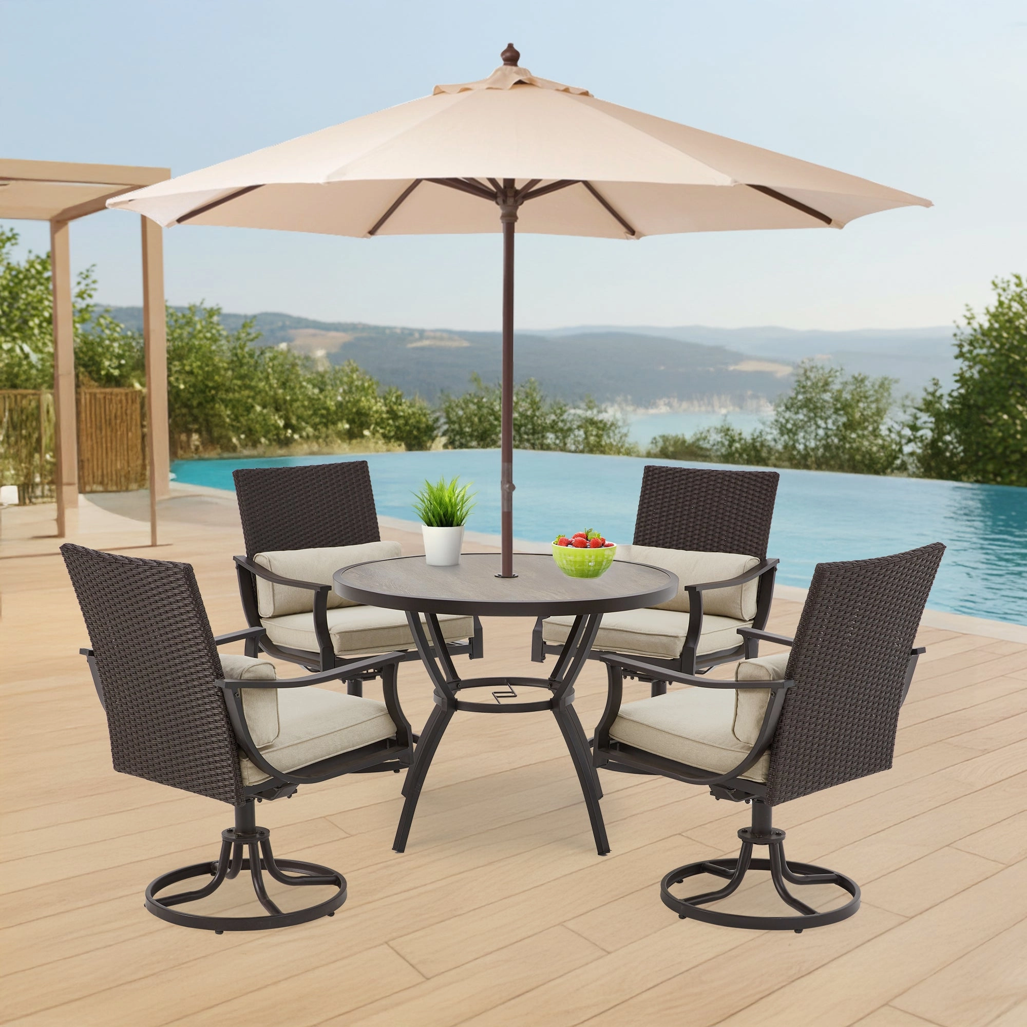 Homrest  38'' Outdoor Metal Dining Table with Adjustable Umbrella Hole