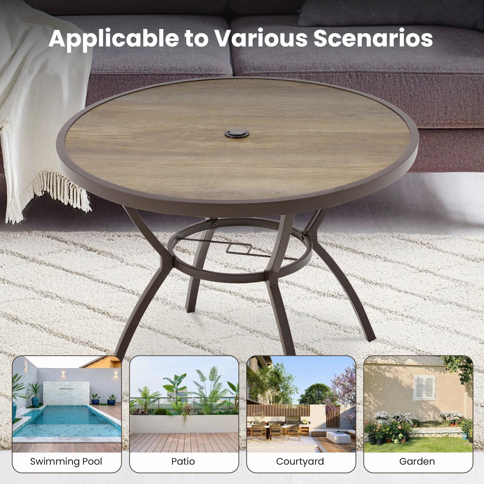 Homrest  38'' Outdoor Metal Dining Table with Adjustable Umbrella Hole