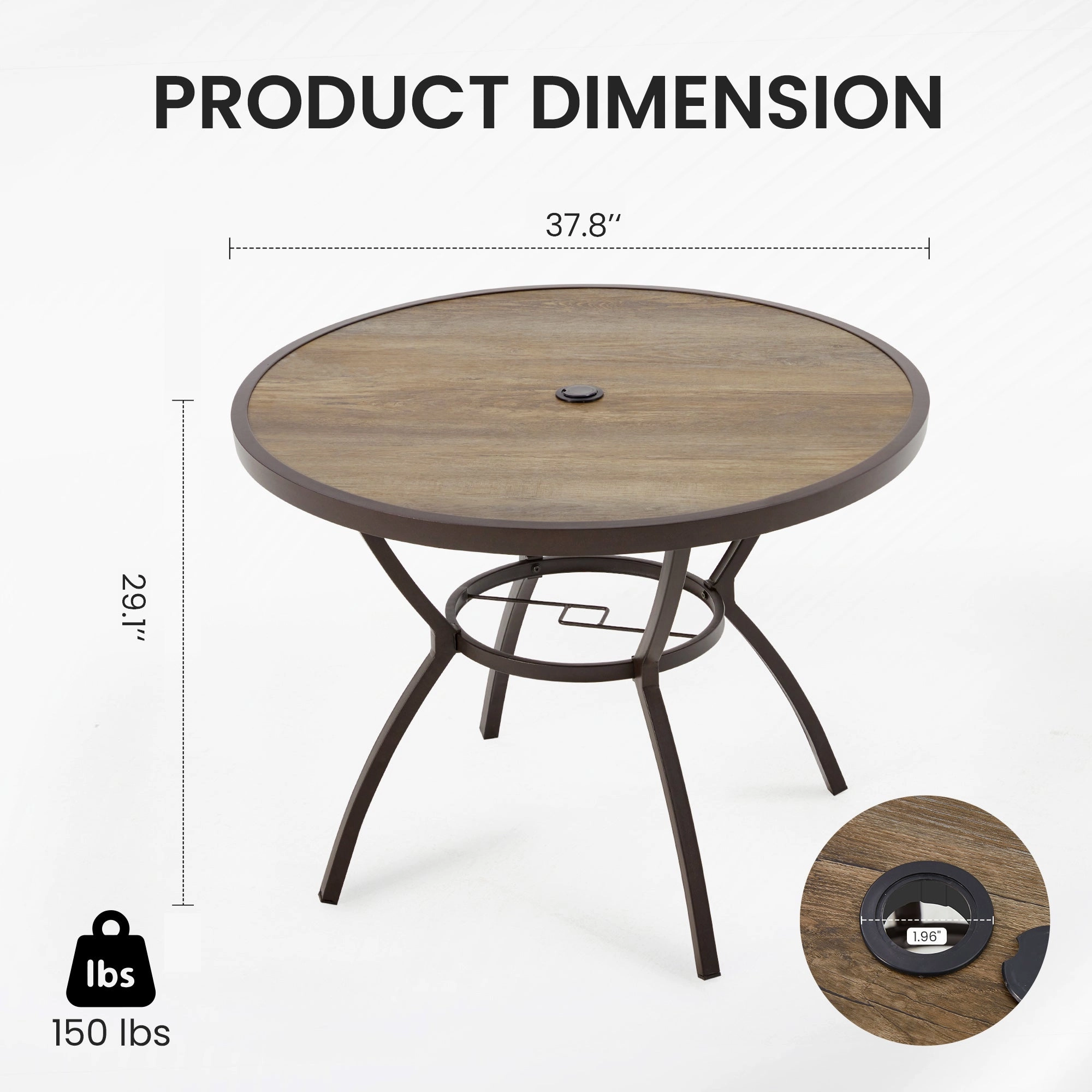 Homrest  38'' Outdoor Metal Dining Table with Adjustable Umbrella Hole