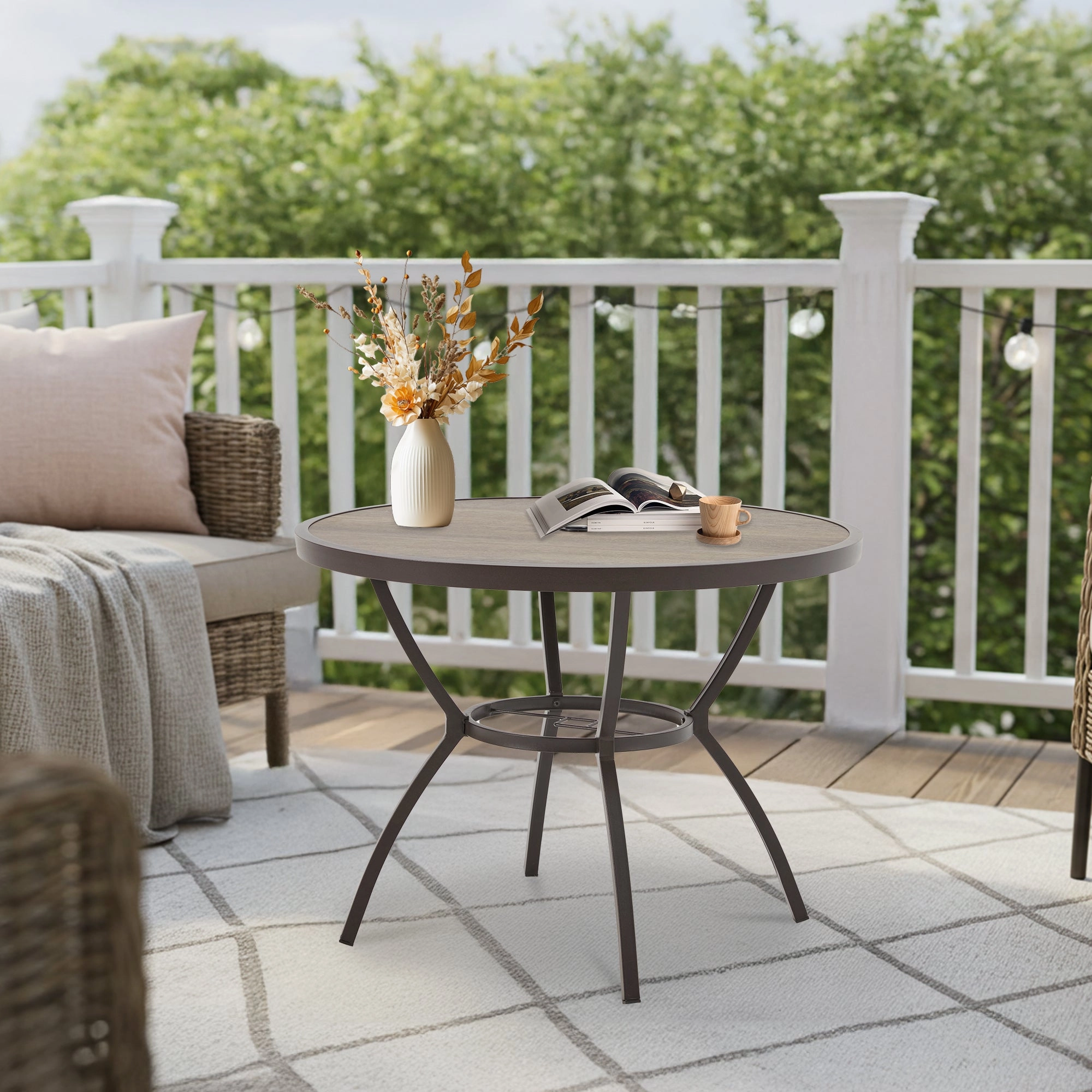 Homrest  38'' Outdoor Metal Dining Table with Adjustable Umbrella Holeoutdoor patio furniture set