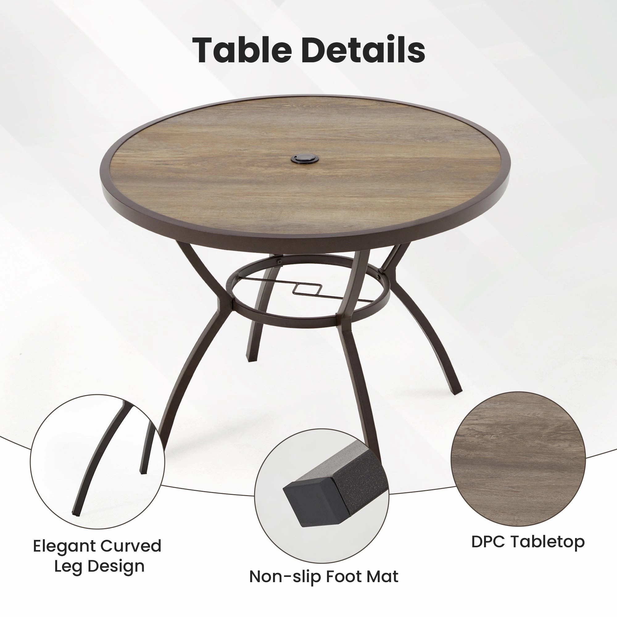 Homrest  38'' Outdoor Metal Dining Table with Adjustable Umbrella Hole
