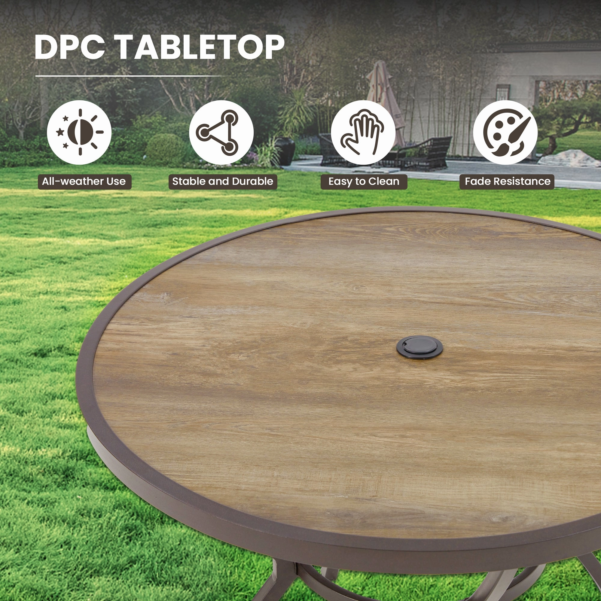Homrest  38'' Outdoor Metal Dining Table with Adjustable Umbrella Hole