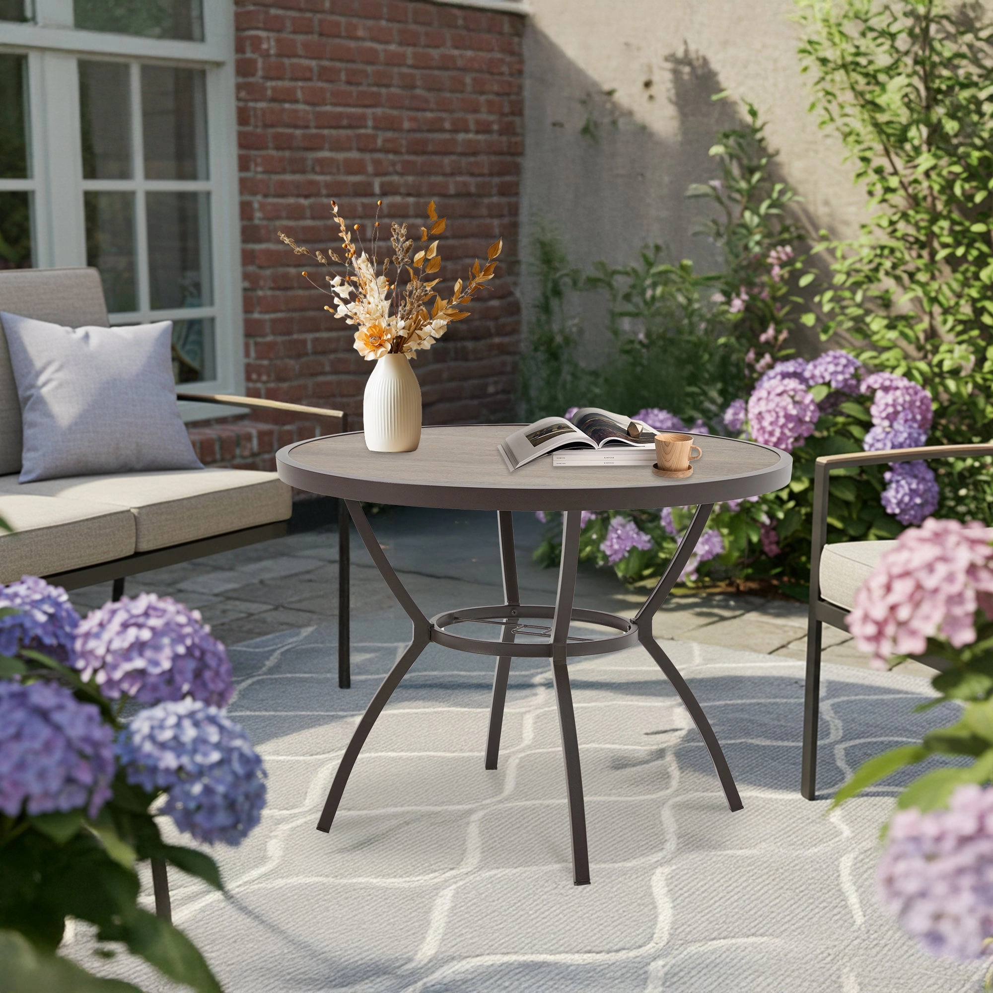 Homrest  38'' Outdoor Metal Dining Table with Adjustable Umbrella Hole