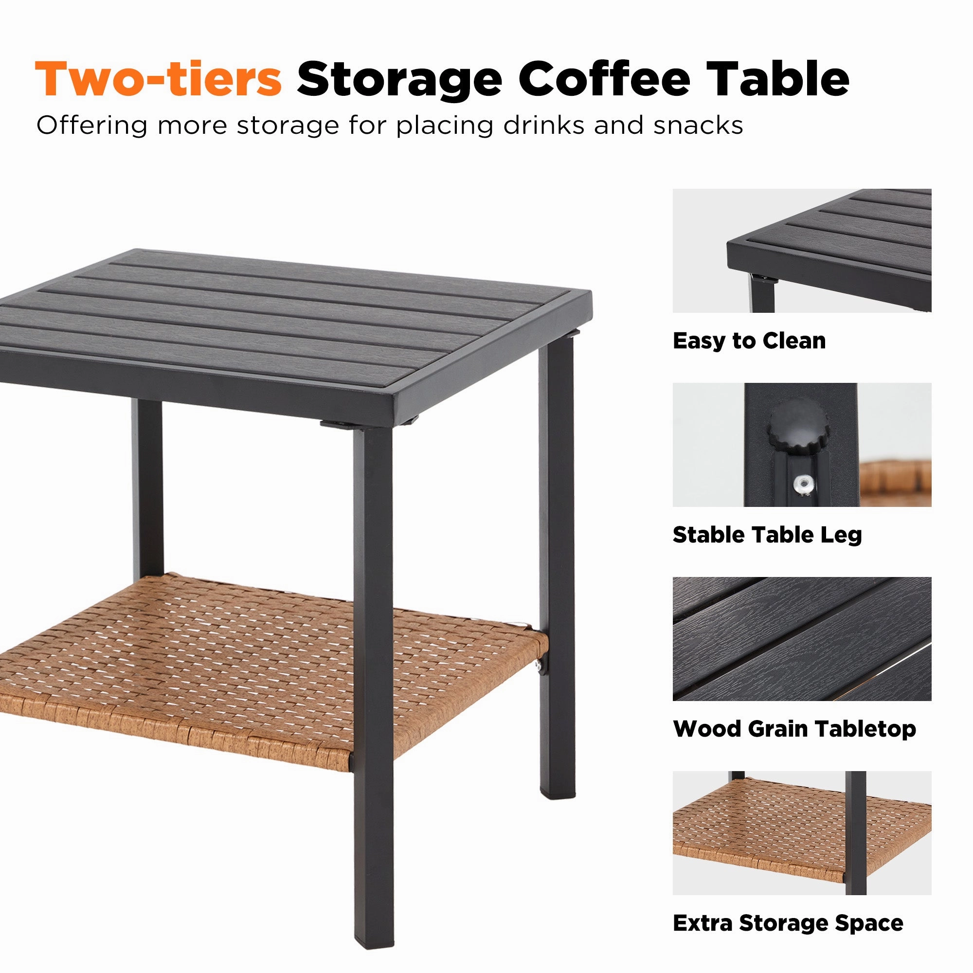 HOMREST 3-Piece Bistro Set: Outdoor Rattan Rocking Chairs with Cushions and Coffee Table