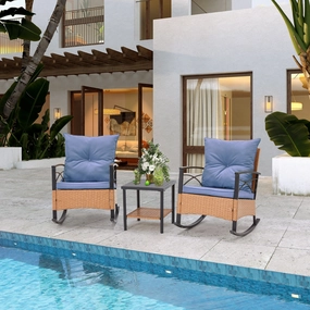 HOMREST 3-Piece Bistro Set: Outdoor Rattan Rocking Chairs with Cushions and Coffee Tableoutdoor patio furniture set