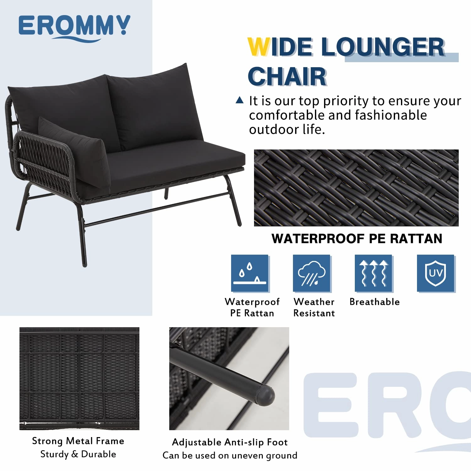 HOMREST 3-Piece L-Shaped Patio Sofa Set with Cushions & Glass Coffee Table, Black