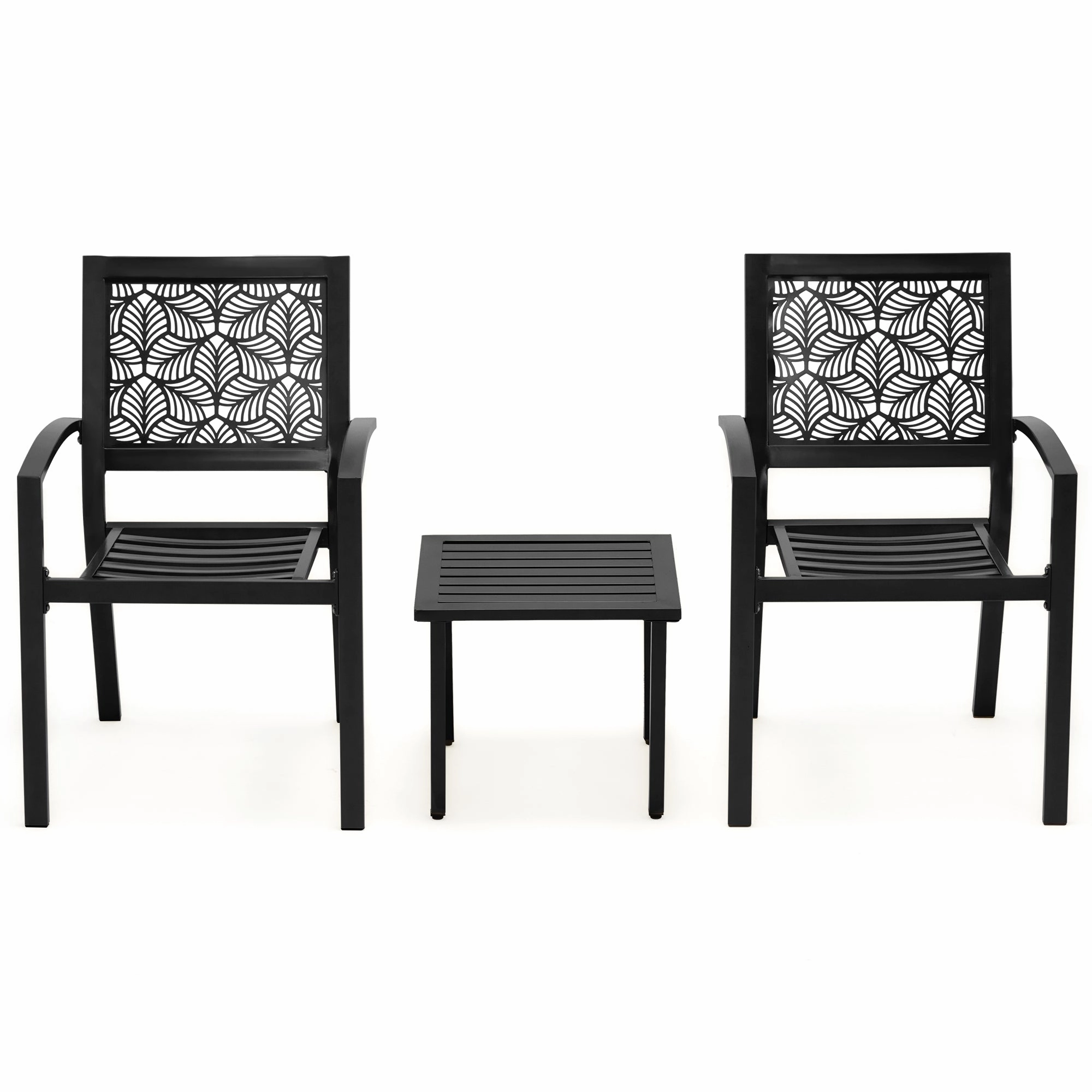 HOMREST 3-Piece Outdoor Bistro Set  Metal Chairs & Table, Black