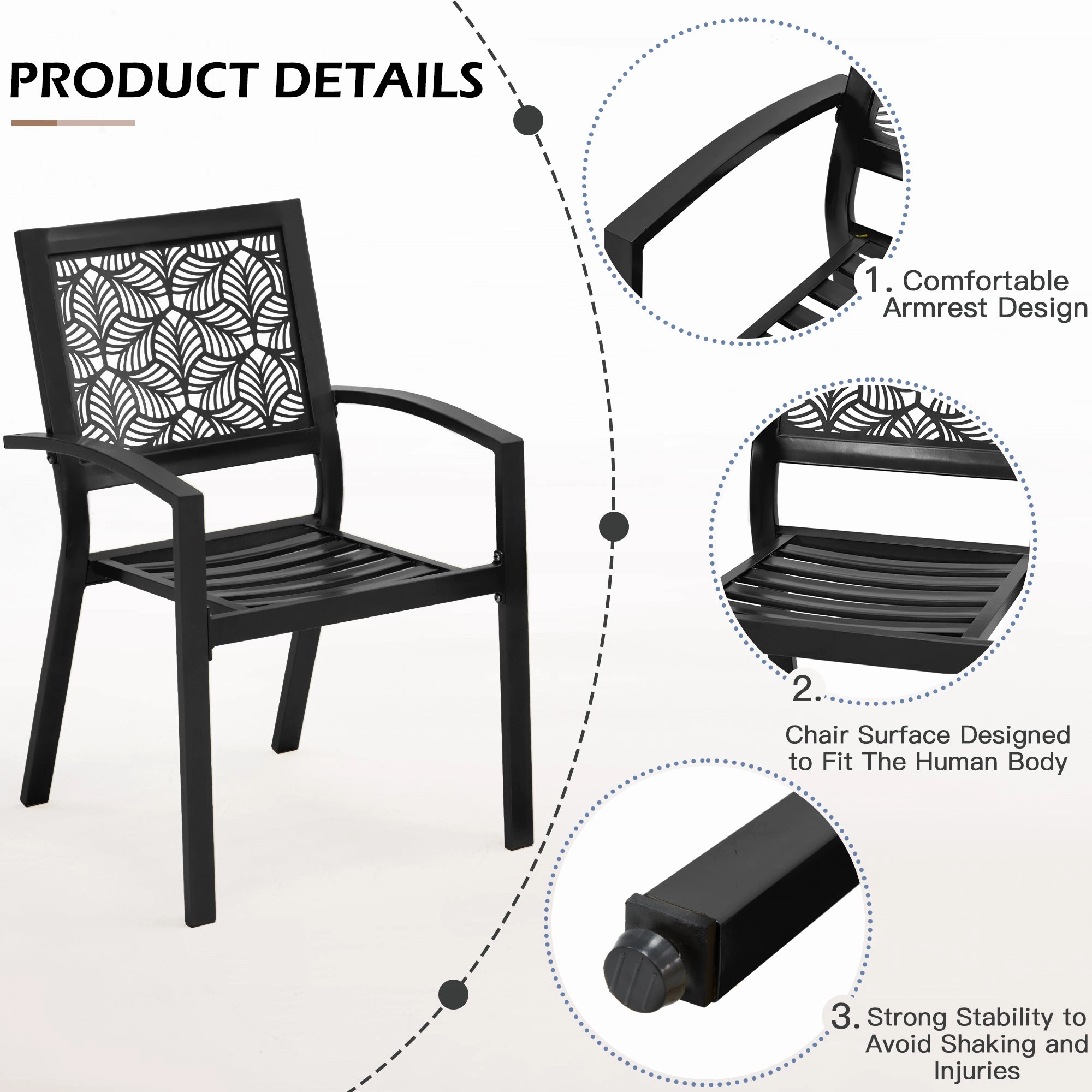 HOMREST 3-Piece Outdoor Bistro Set  Metal Chairs & Table, Black
