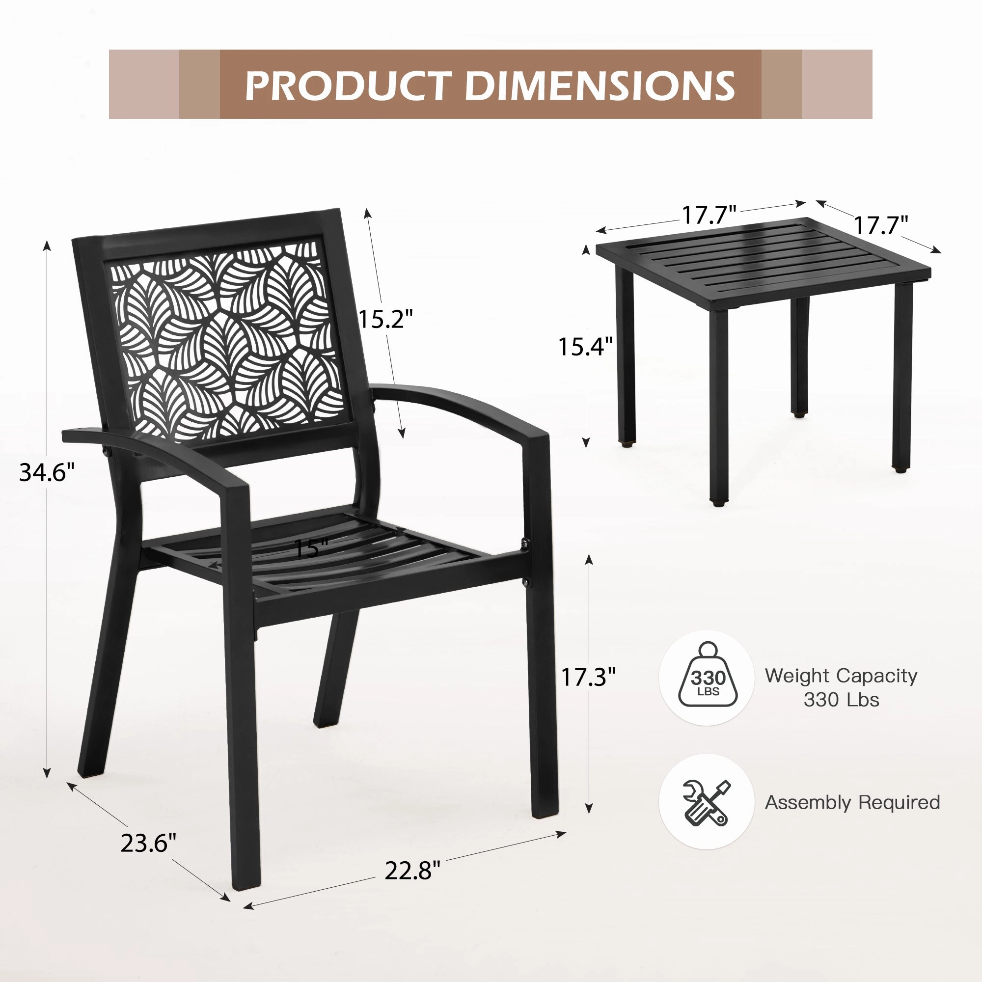 HOMREST 3-Piece Outdoor Bistro Set  Metal Chairs & Table, Black