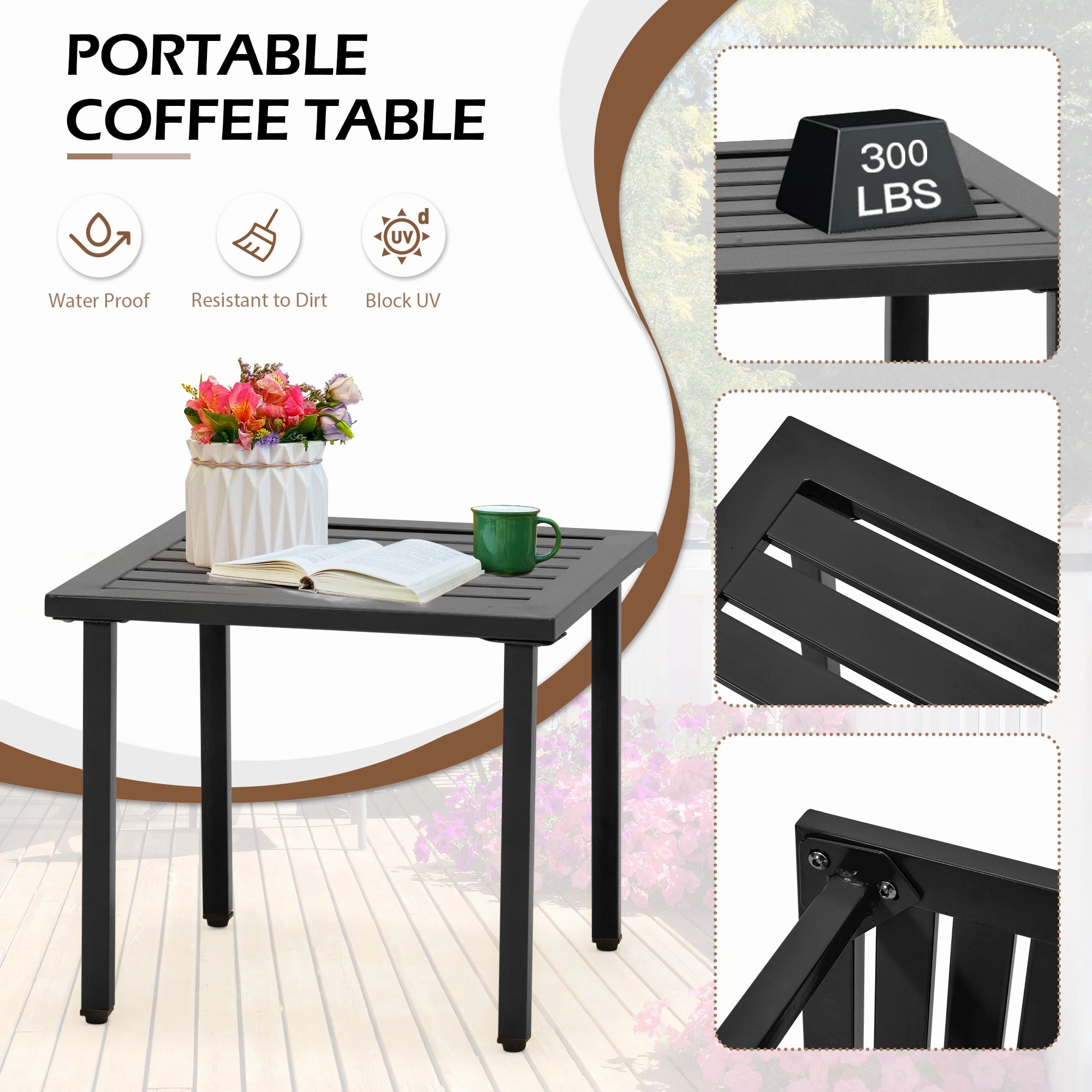 HOMREST 3-Piece Outdoor Bistro Set  Metal Chairs & Table, Black