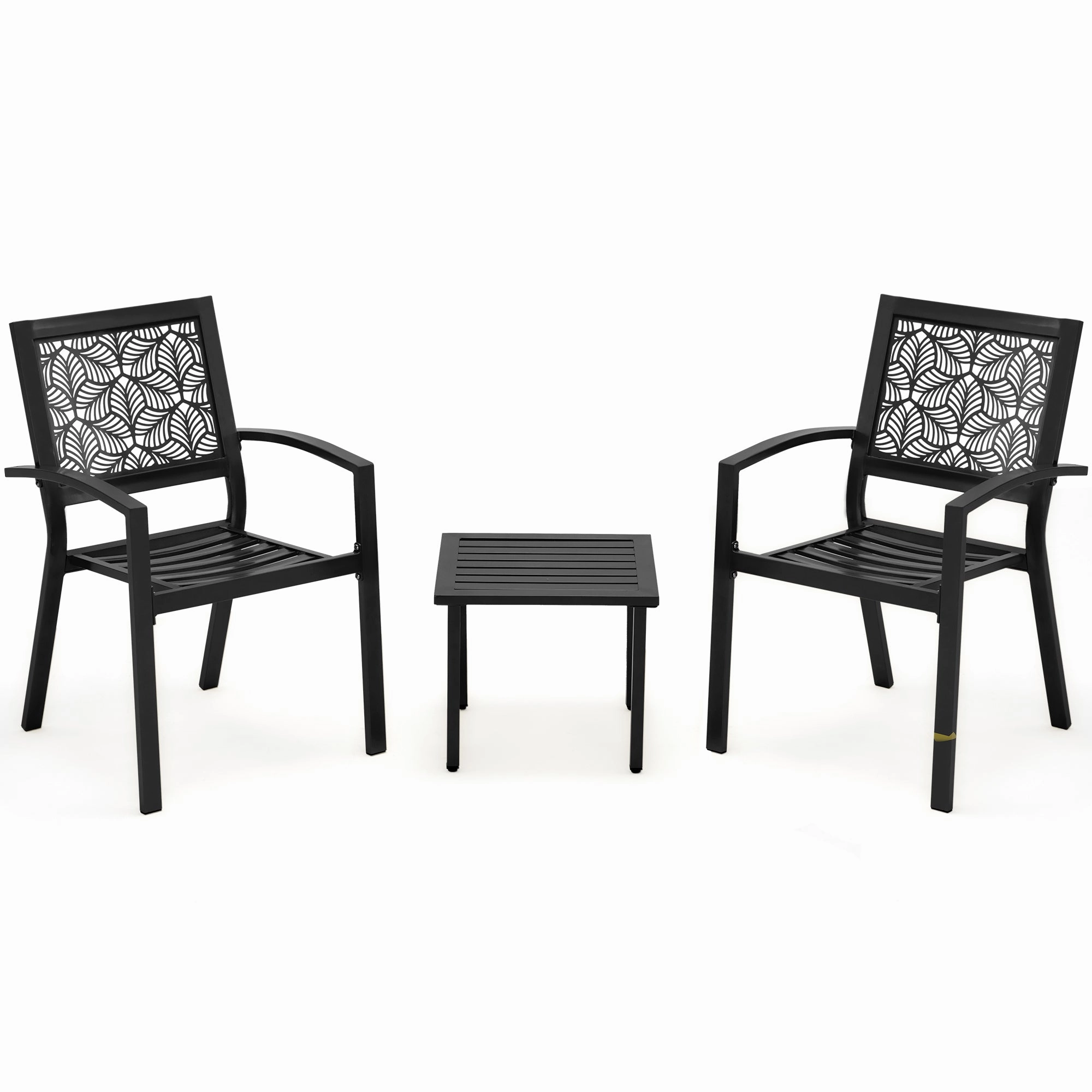 HOMREST 3-Piece Outdoor Bistro Set  Metal Chairs & Table, Black