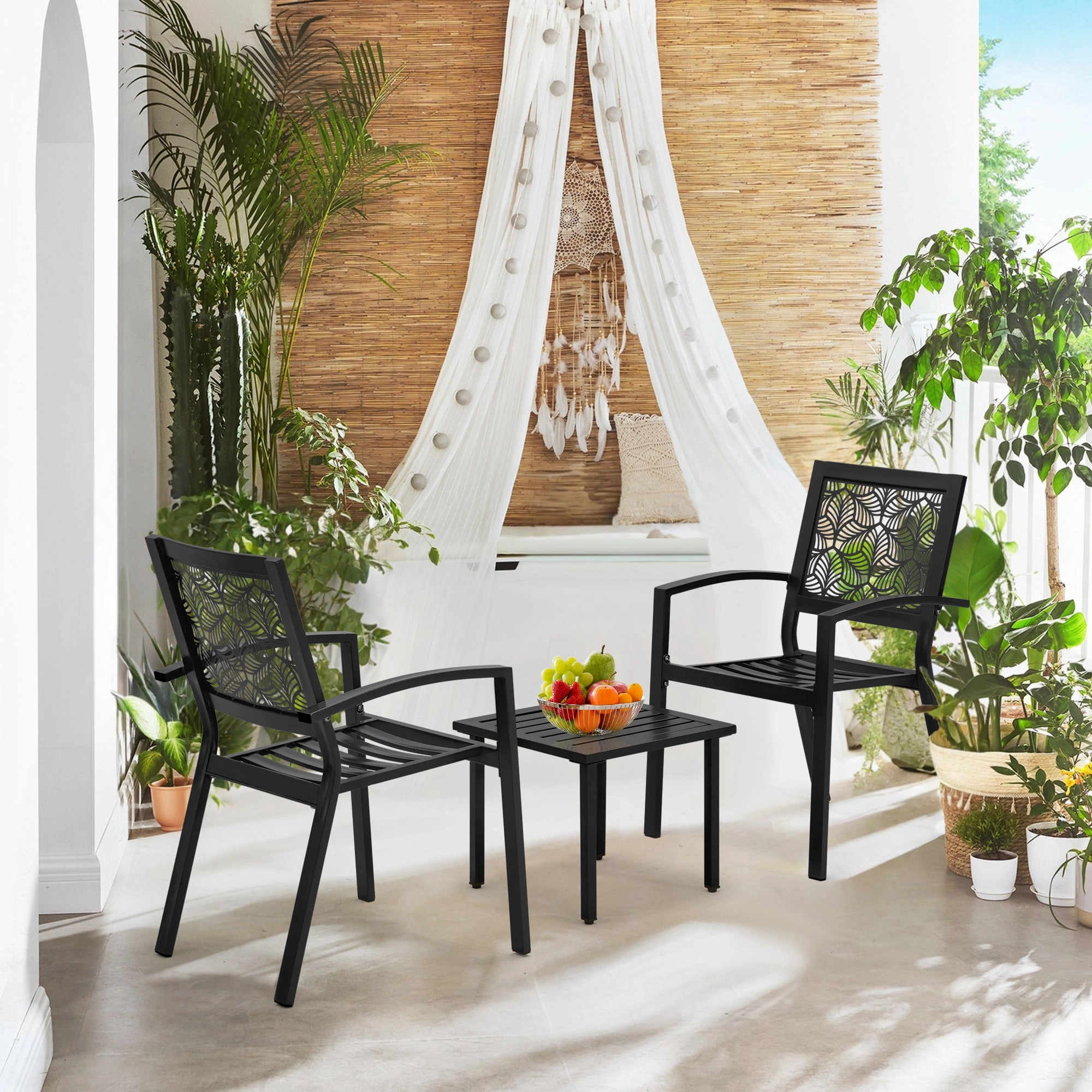 HOMREST 3-Piece Outdoor Bistro Set  Metal Chairs & Table, Blackoutdoor patio furniture set