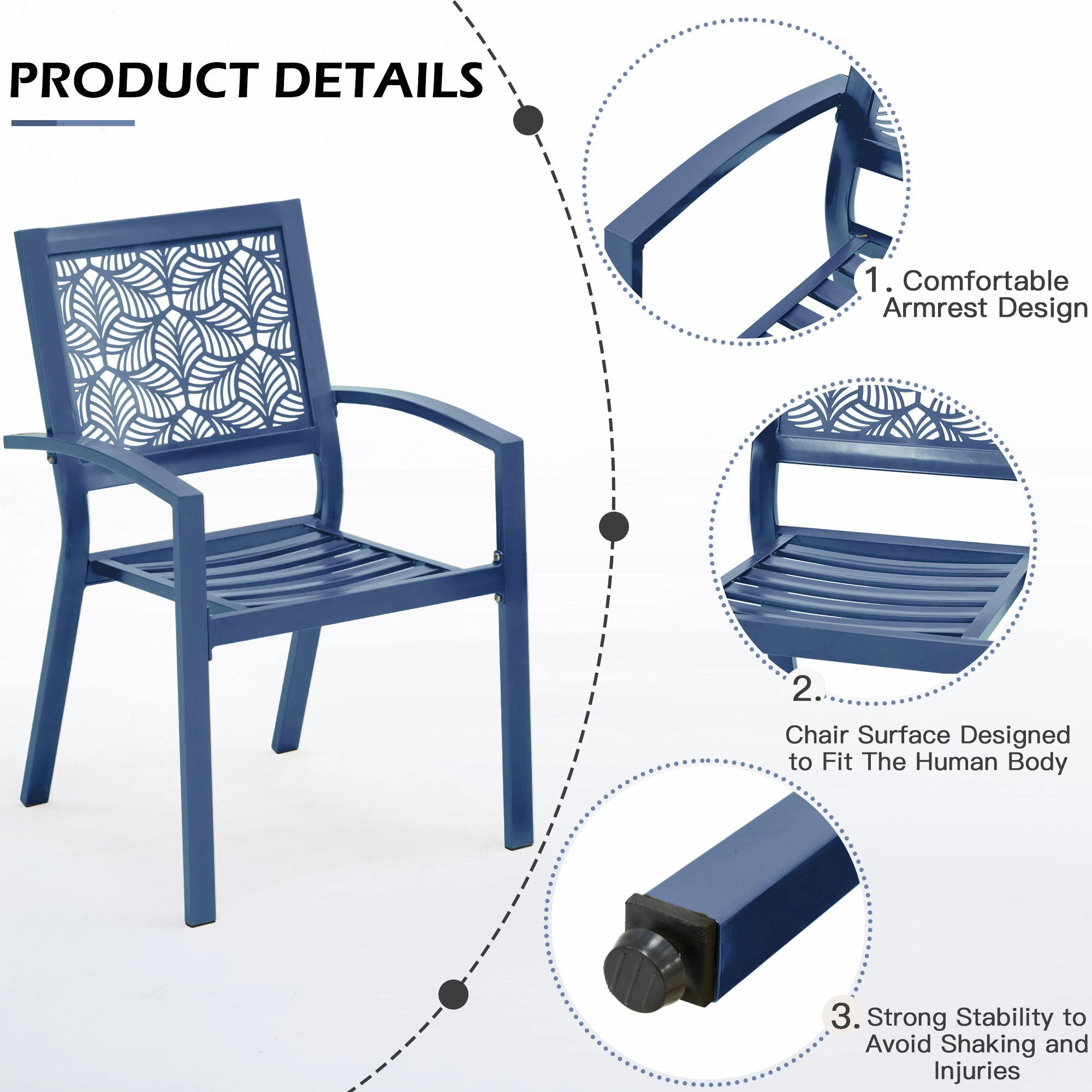 HOMREST 3-Piece Outdoor Bistro Set  Metal Chairs & Table, Floral Back Design, Peacock Blue