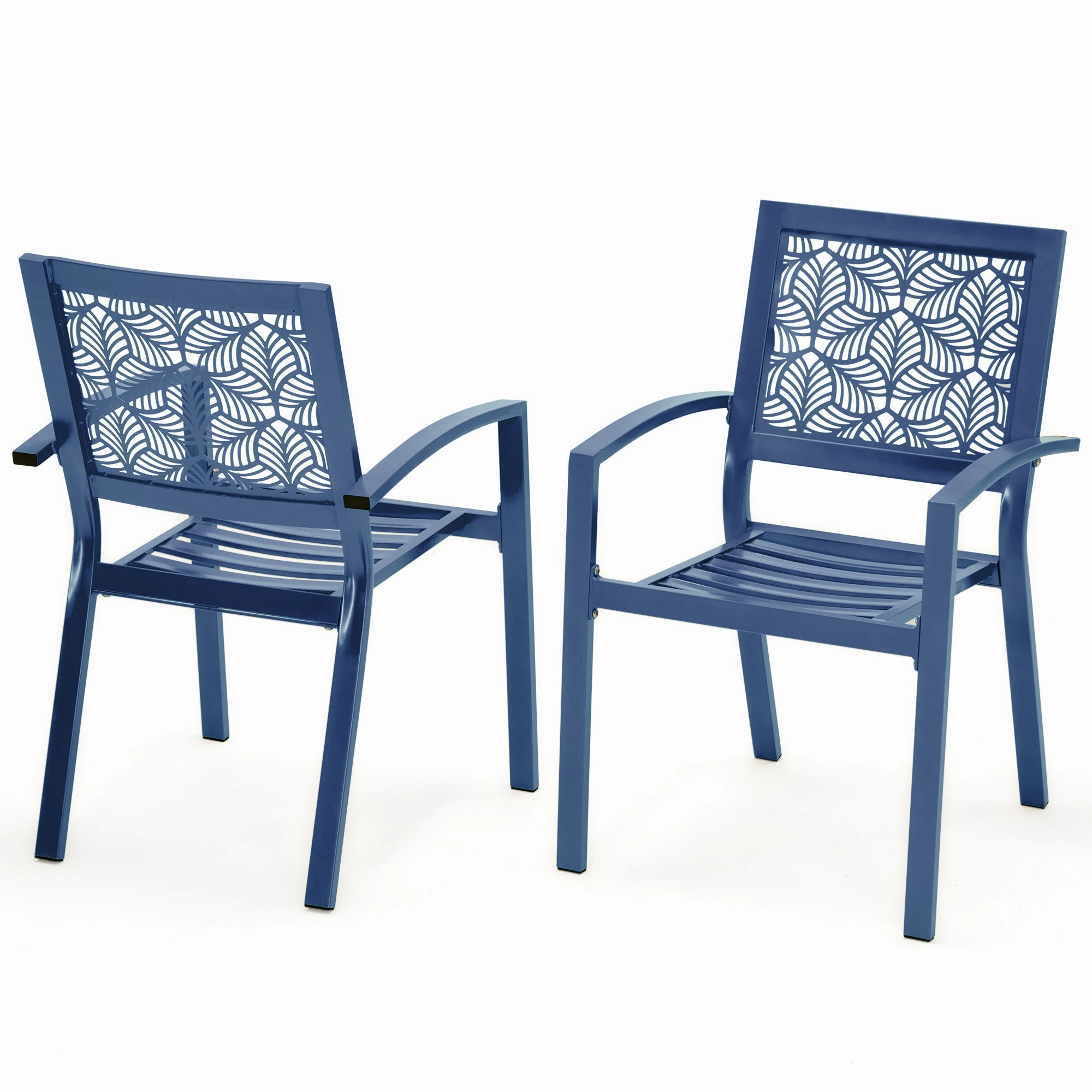 HOMREST 3-Piece Outdoor Bistro Set  Metal Chairs & Table, Floral Back Design, Peacock Blue