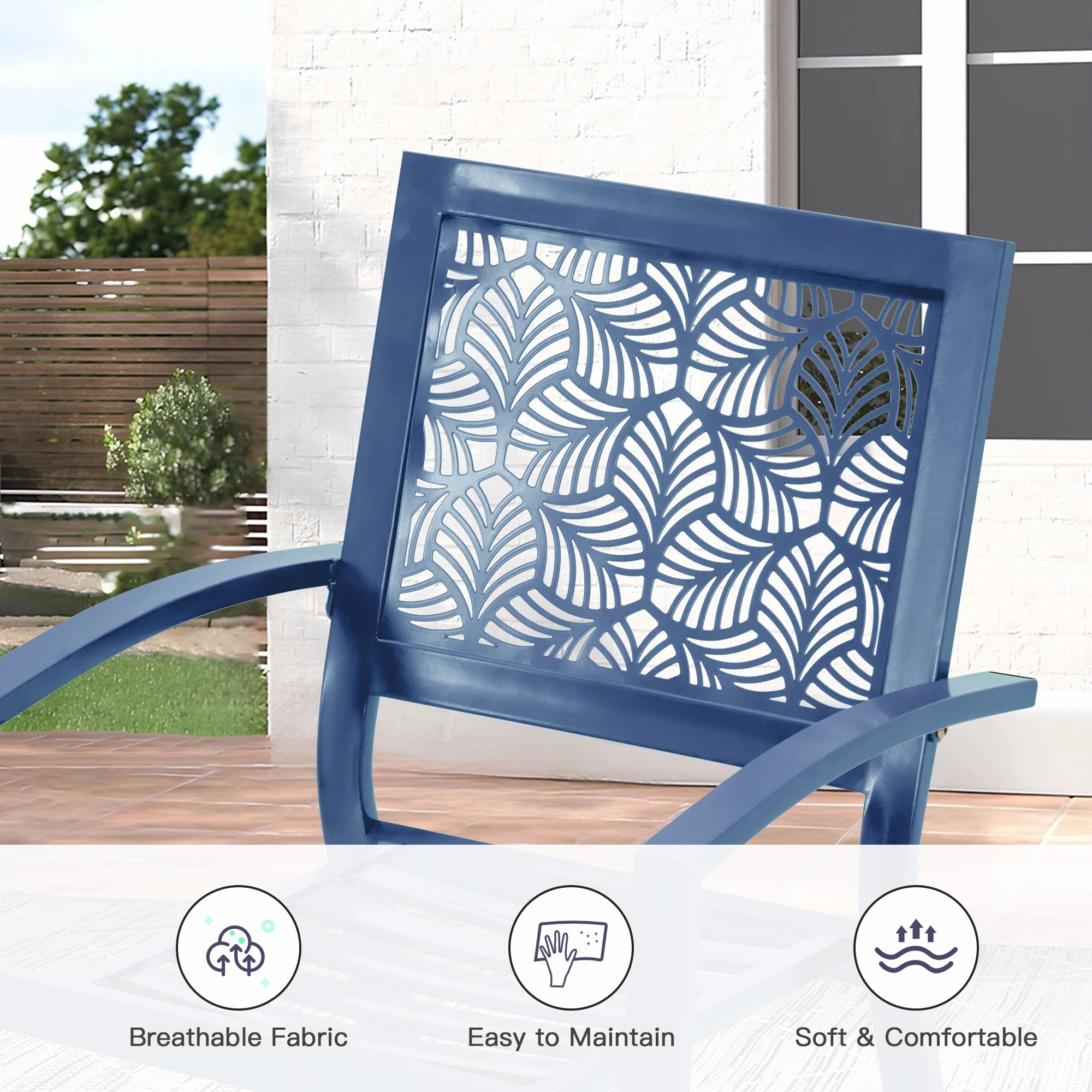 HOMREST 3-Piece Outdoor Bistro Set  Metal Chairs & Table, Floral Back Design, Peacock Blue