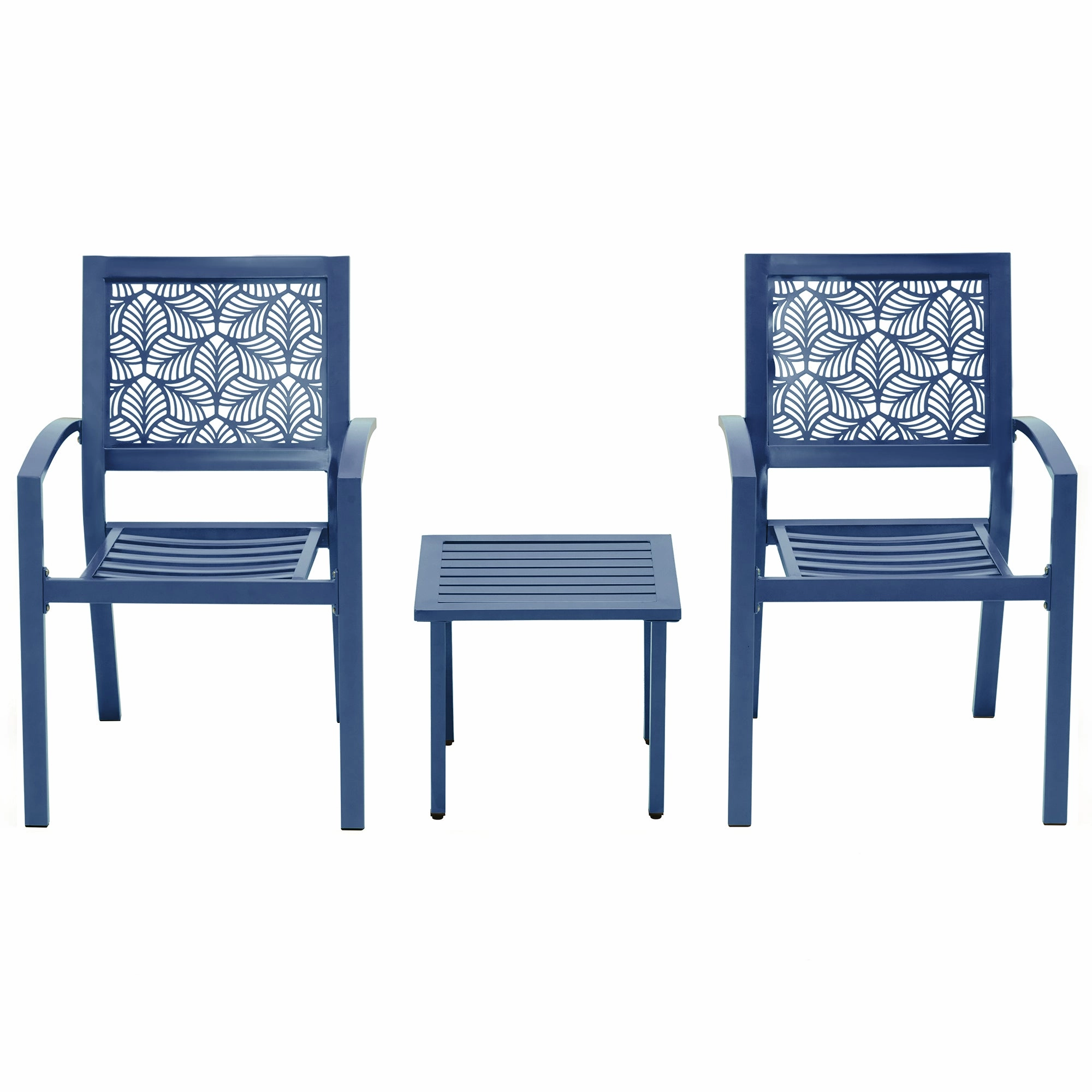 HOMREST 3-Piece Outdoor Bistro Set  Metal Chairs & Table, Floral Back Design, Peacock Blue