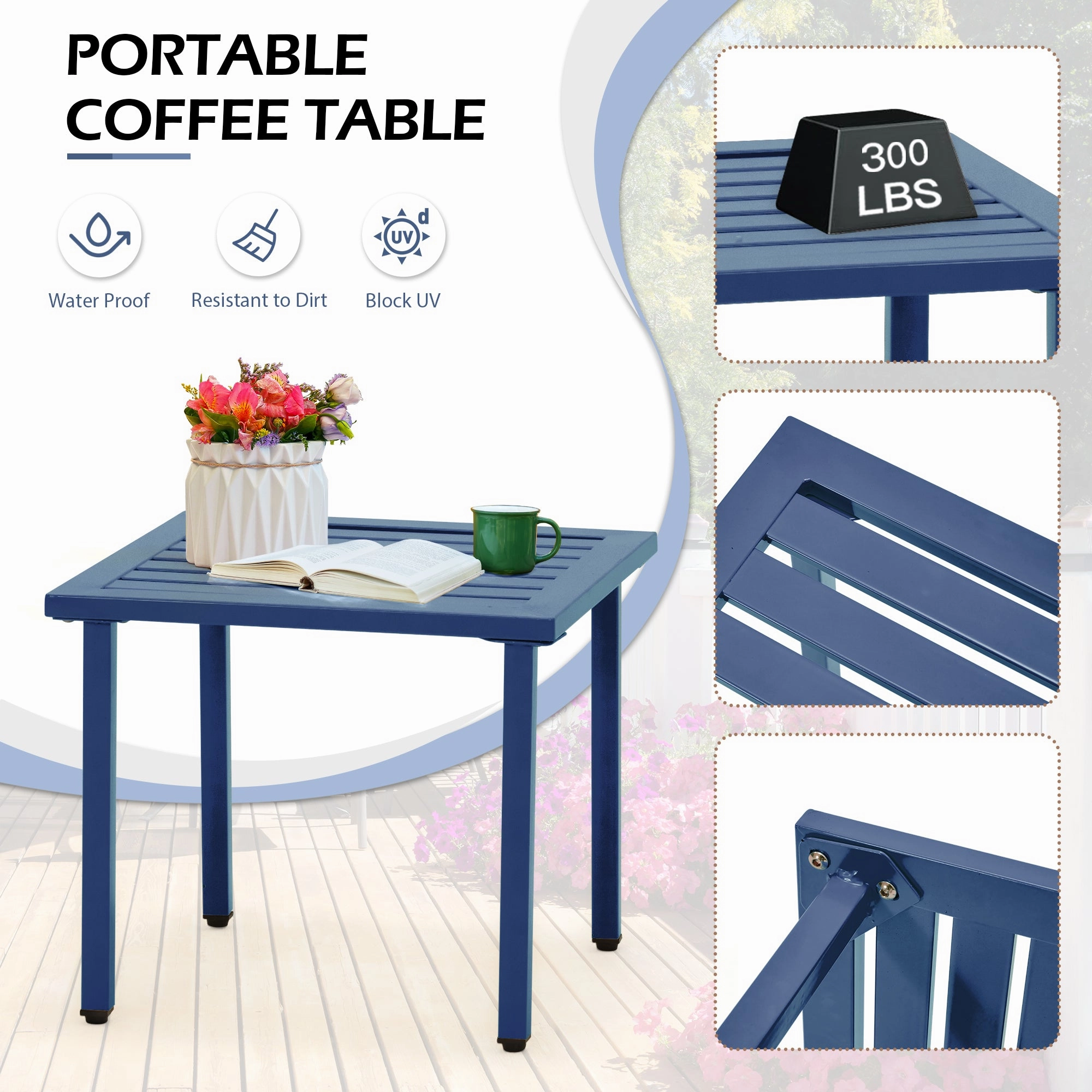HOMREST 3-Piece Outdoor Bistro Set  Metal Chairs & Table, Floral Back Design, Peacock Blue