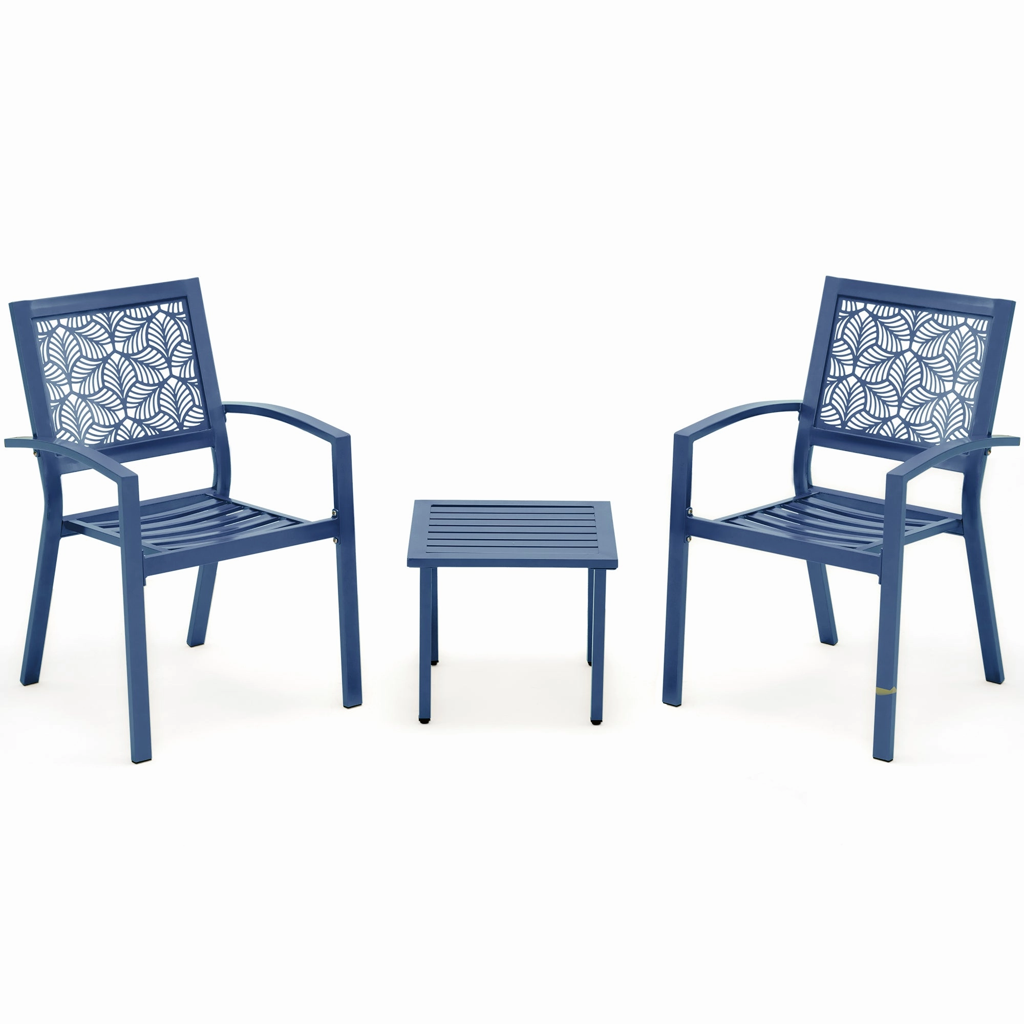 HOMREST 3-Piece Outdoor Bistro Set  Metal Chairs & Table, Floral Back Design, Peacock Blue