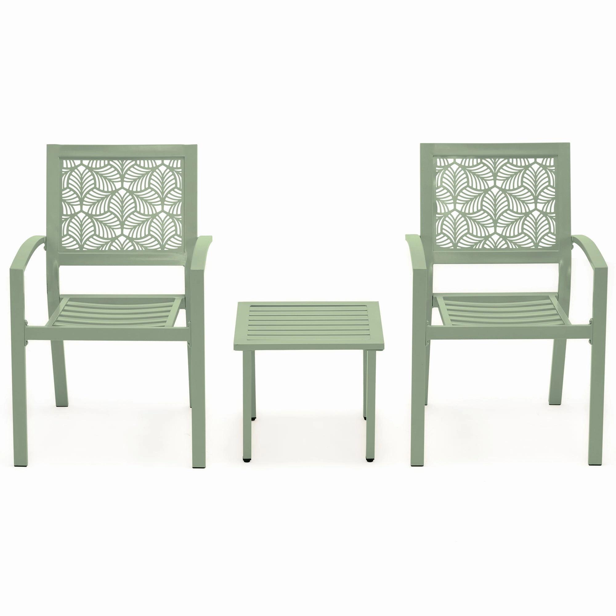 HOMREST 3-Piece Outdoor Bistro Set  Metal Chairs & Table, Sage Green