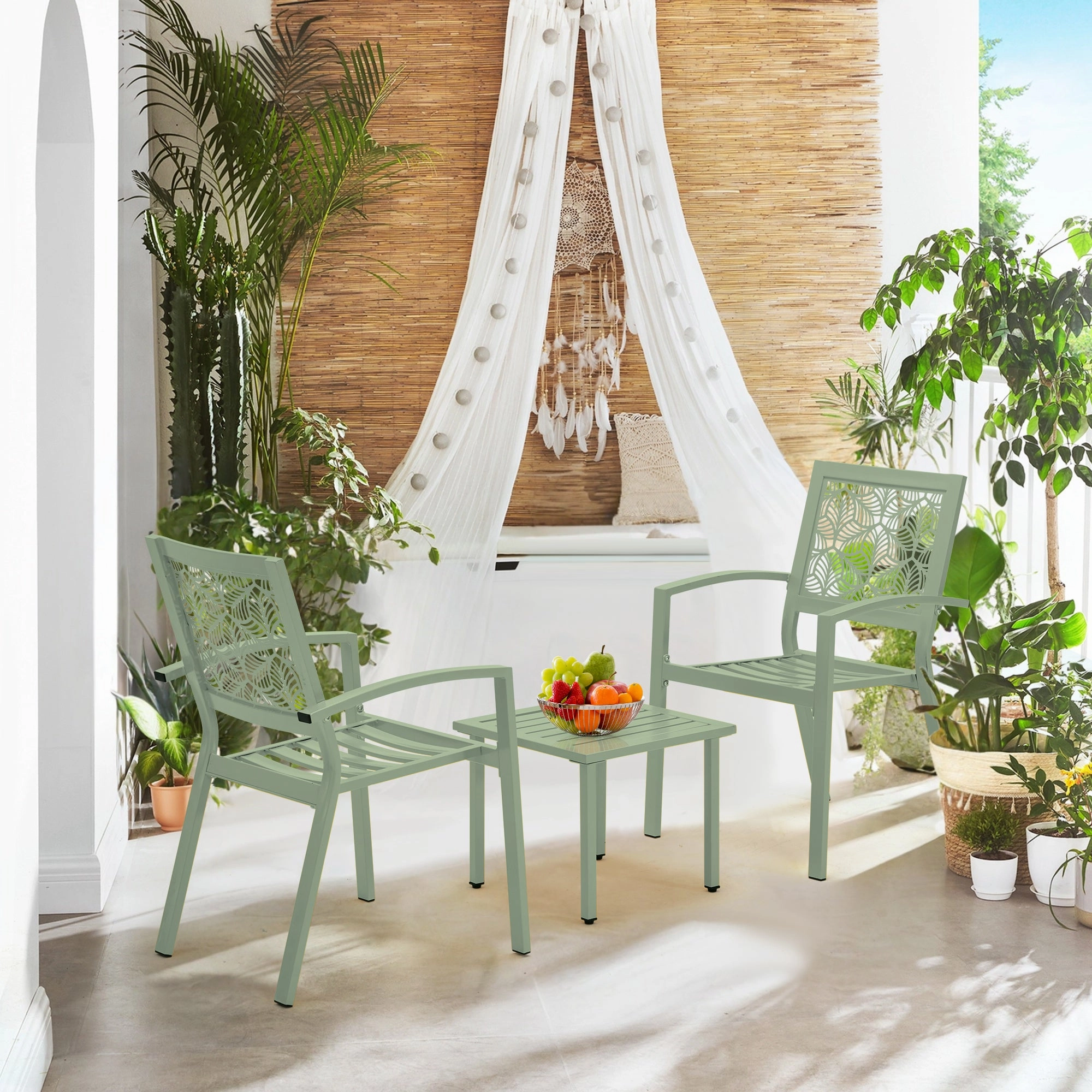 HOMREST 3-Piece Outdoor Bistro Set  Metal Chairs & Table, Sage Green