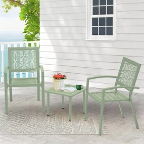 HOMREST 3-Piece Outdoor Bistro Set  Metal Chairs & Table, Sage Greenoutdoor patio furniture set