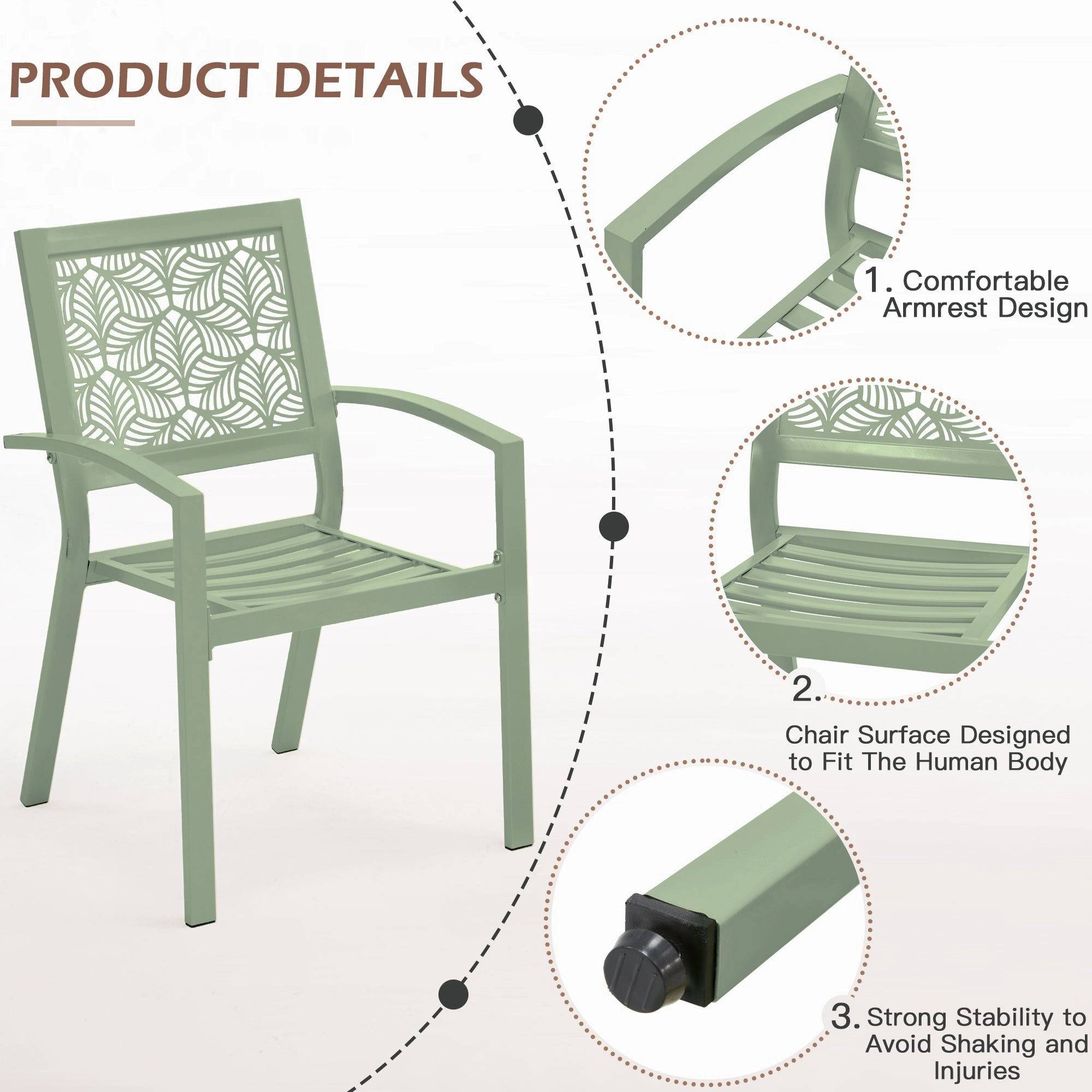 HOMREST 3-Piece Outdoor Bistro Set  Metal Chairs & Table, Sage Green