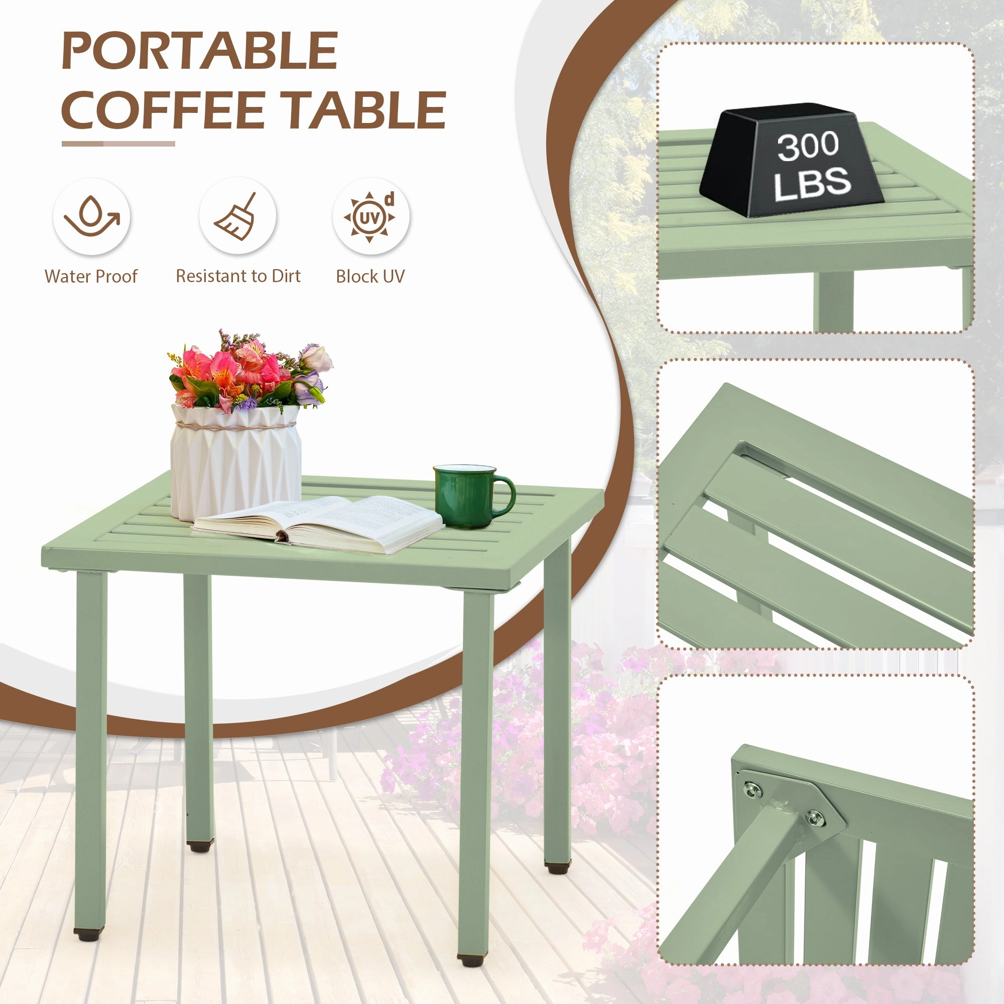 HOMREST 3-Piece Outdoor Bistro Set  Metal Chairs & Table, Sage Green
