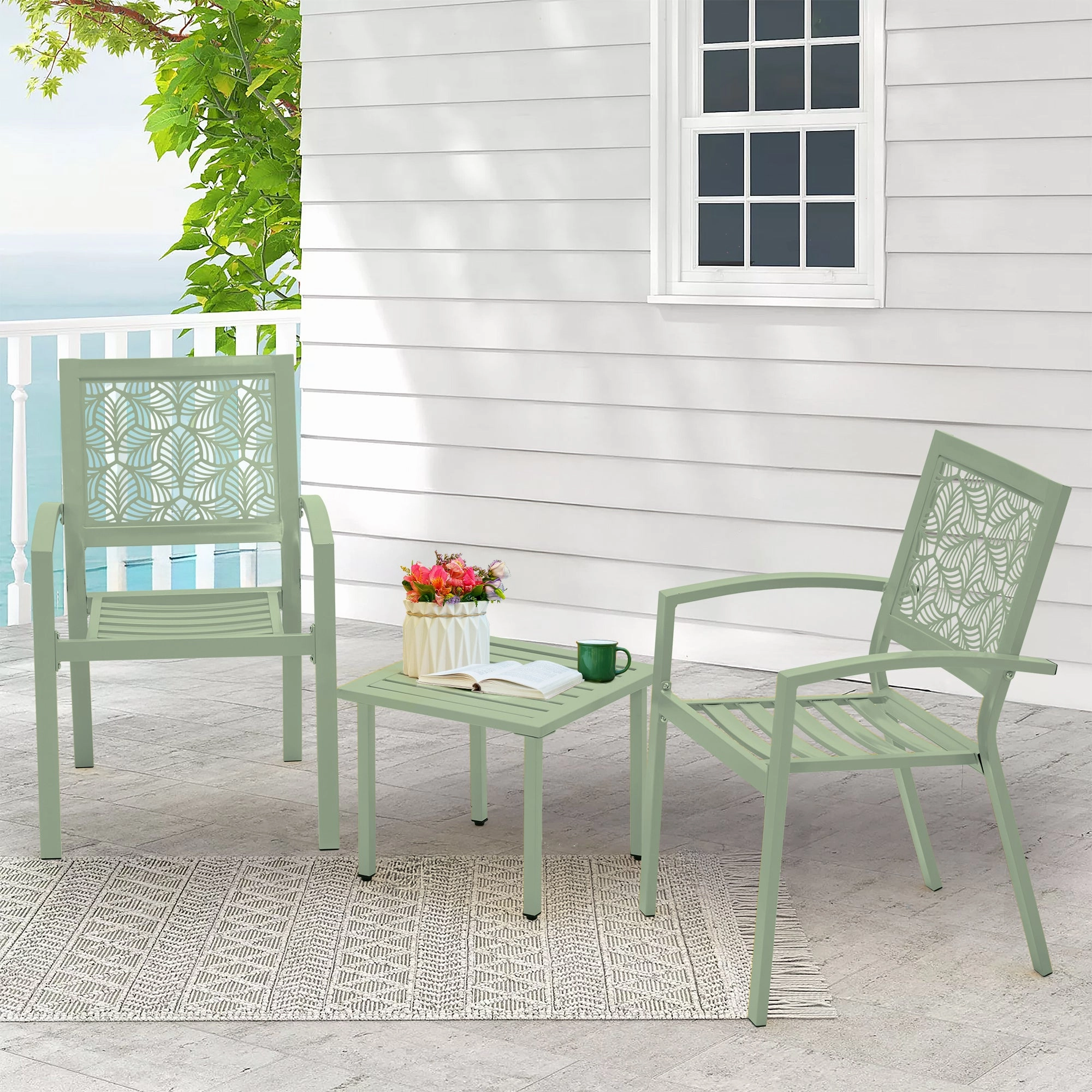 HOMREST 3-Piece Outdoor Bistro Set  Metal Chairs & Table, Sage Greenoutdoor patio furniture set
