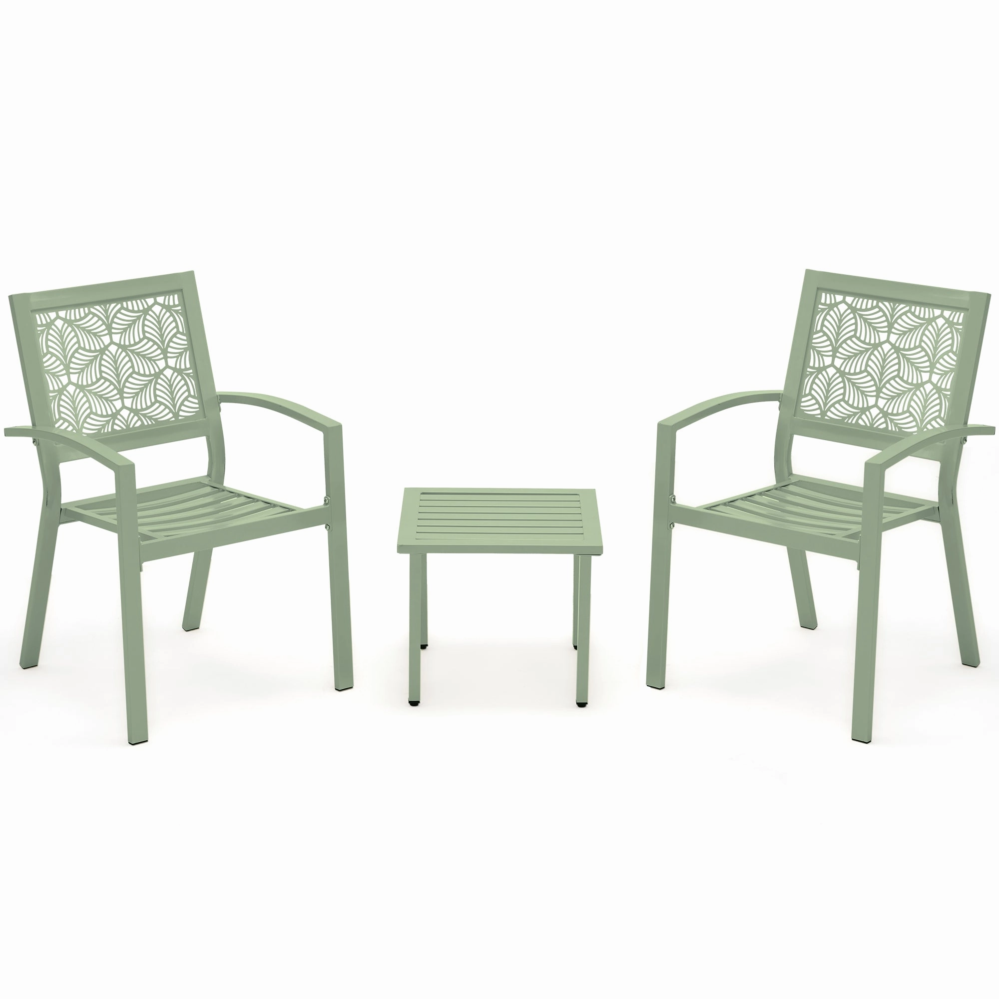 HOMREST 3-Piece Outdoor Bistro Set  Metal Chairs & Table, Sage Green