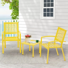HOMREST 3-Piece Outdoor Bistro Set  Metal Chairs & Table, Yellowoutdoor patio furniture set