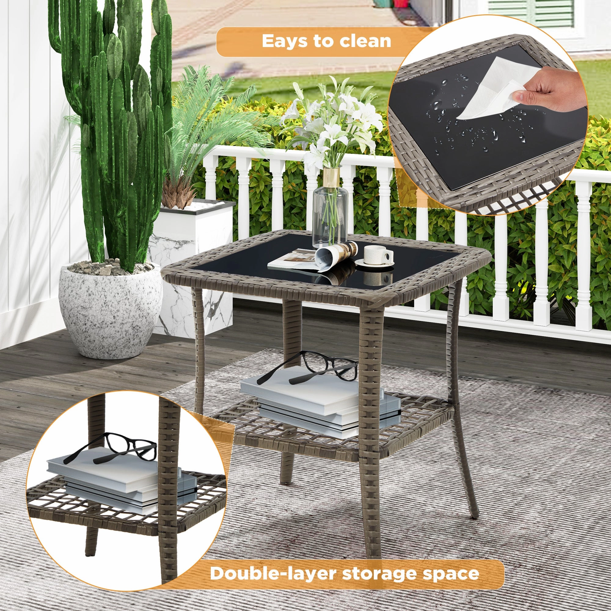 HOMREST 3-Piece Outdoor Chaise Lounge Set with Adjustable Chairs, Storage Table, Grey
