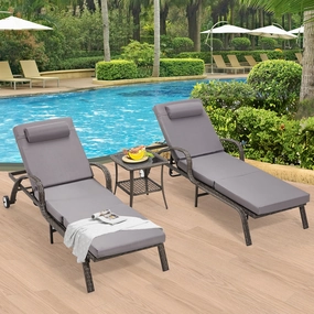 HOMREST 3-Piece Outdoor Chaise Lounge Set with Adjustable Chairs, Storage Table, Greyoutdoor patio furniture set
