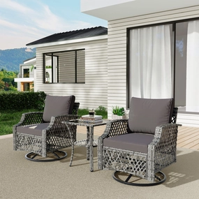 HOMREST 3 Piece Outdoor Swivel Chair Set, Patio Furniture Conversation Set for Deck, Yard, Garden, Poolside(Gray)outdoor patio furniture set