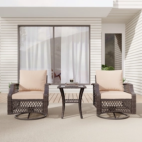 HOMREST 3 Piece Outdoor Swivel Chair Set, Patio Furniture Conversation Set for Deck, Yard, Garden, Poolside(Khaki)outdoor patio furniture set
